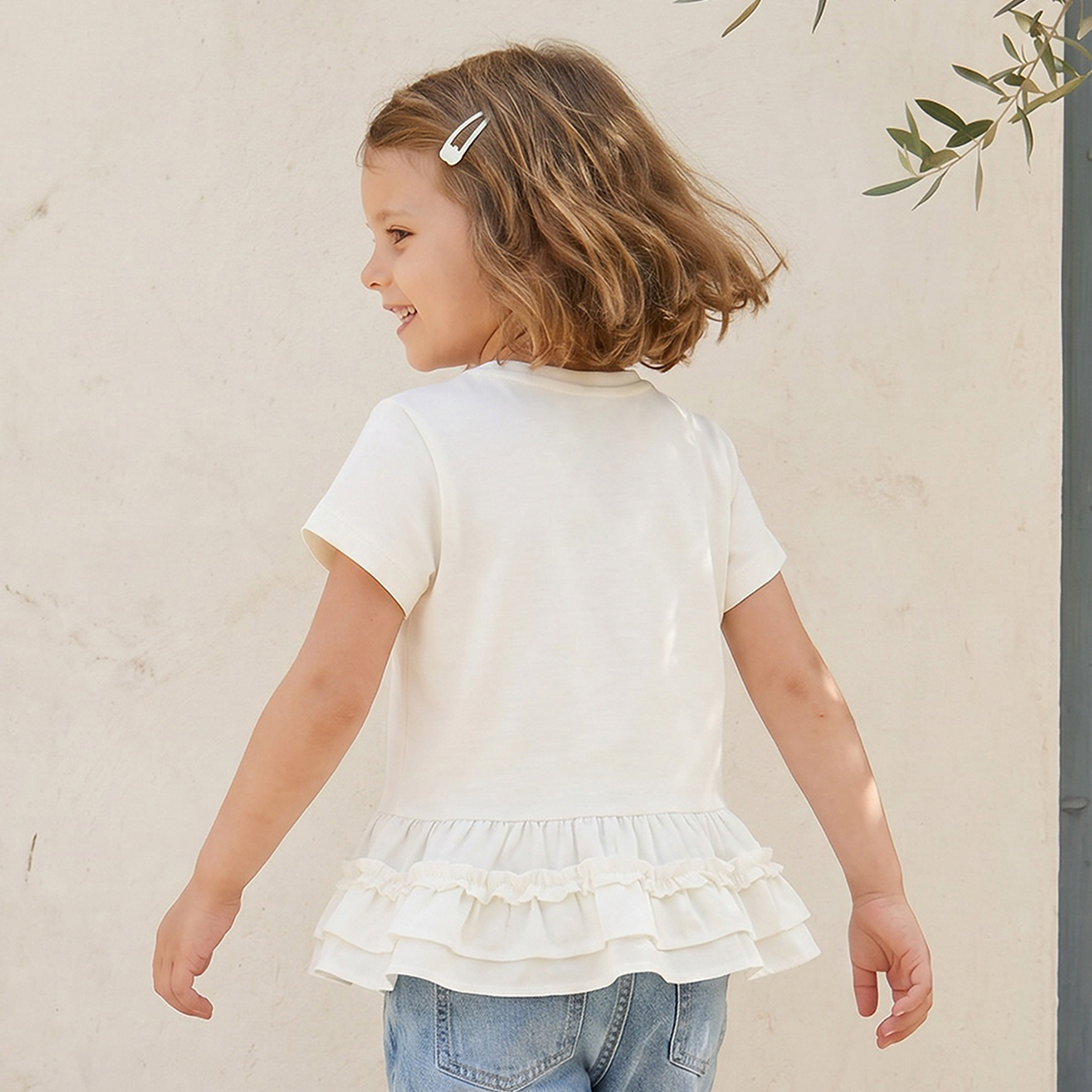 Juniors Crew Neck Short Sleeves Peplum Top with Embellished Bow-girls-clothing-tops-tshirtsandtops-image-3