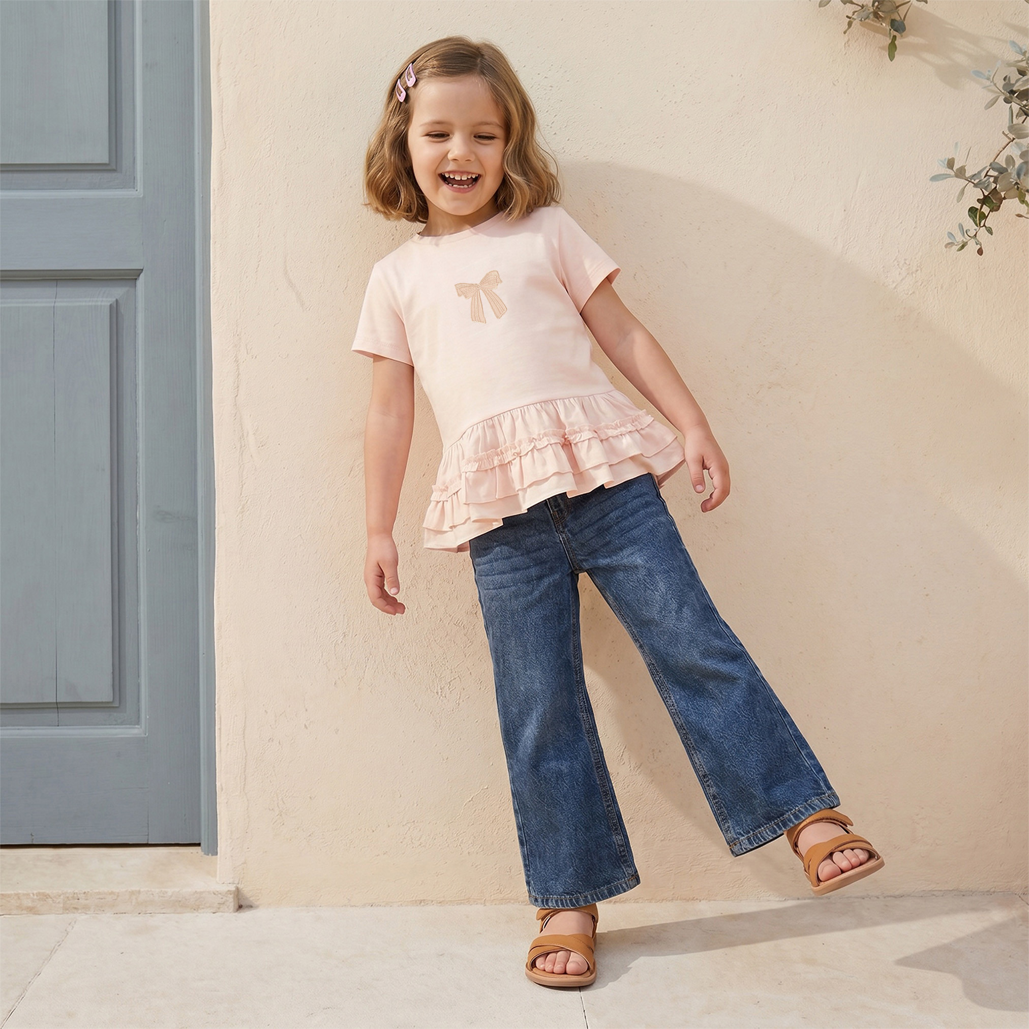 بلوزة بيبلوم بفيونكة وياقة ضيقة وأكمام قصيرة من جونيورز-girls-clothing-blousesandshirts-image-2