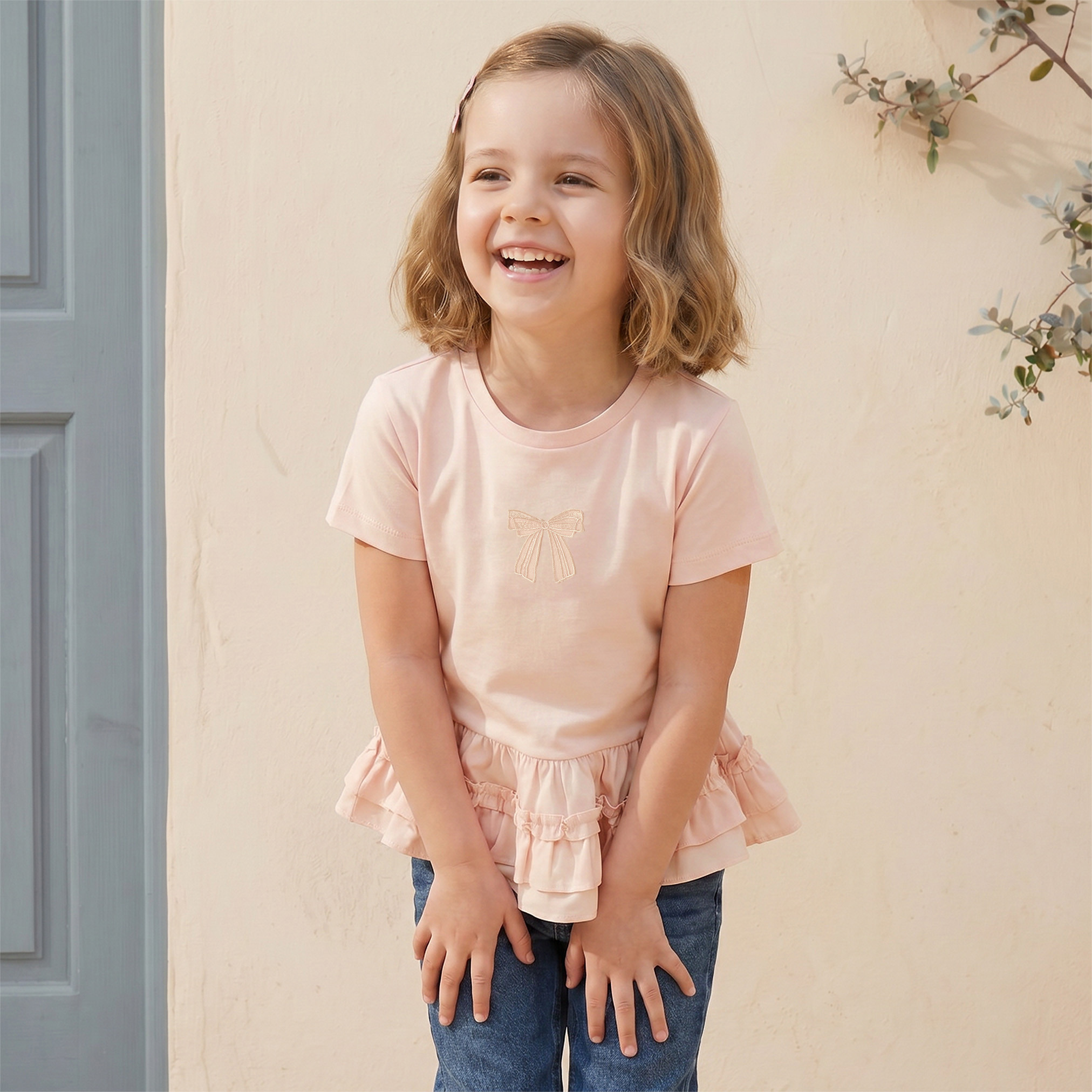 بلوزة بيبلوم بفيونكة وياقة ضيقة وأكمام قصيرة من جونيورز-girls-clothing-blousesandshirts-image-6