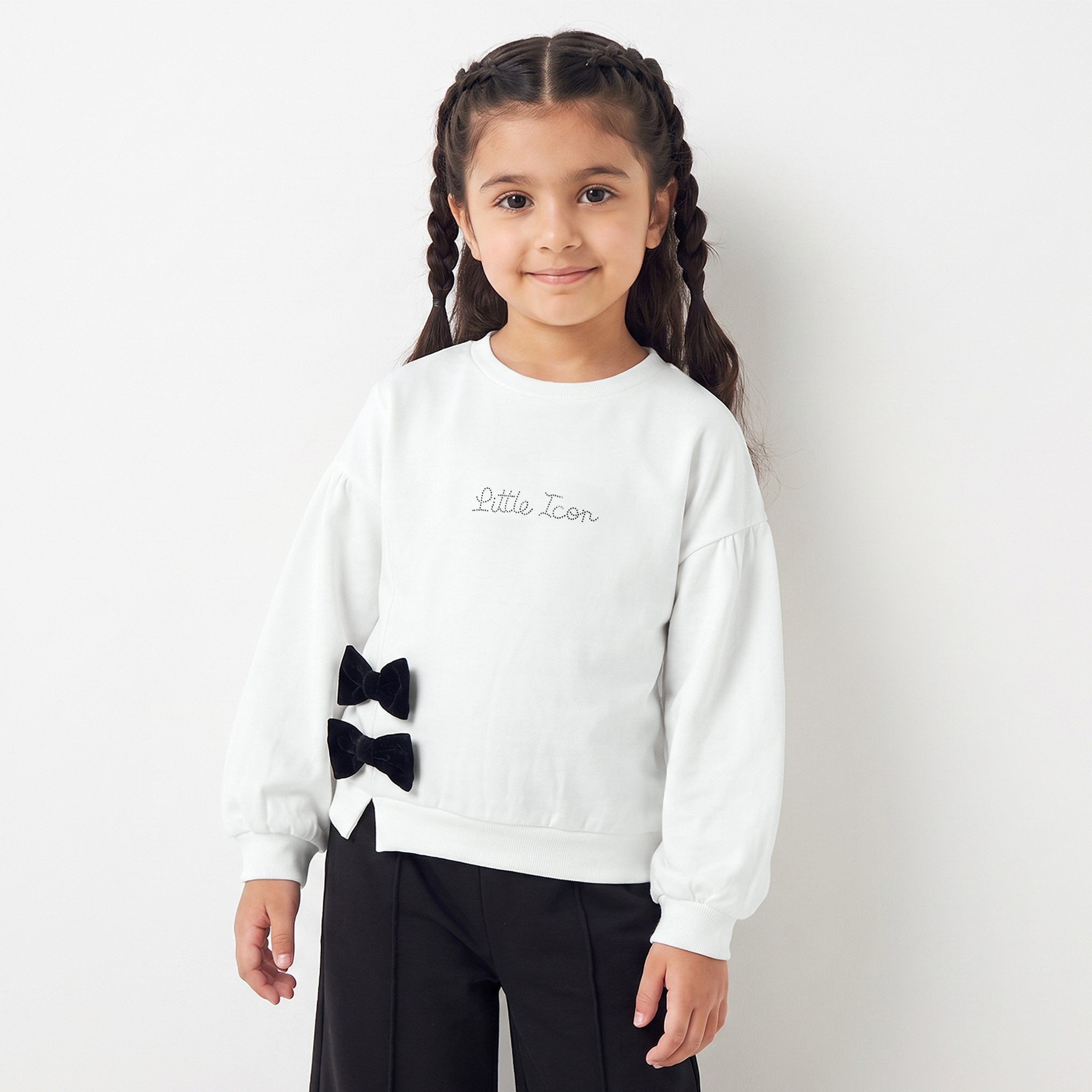 Juniors Crew Neck Long Sleeves T-shirt with Bow Accent-girls-clothing-tshirts-image-1