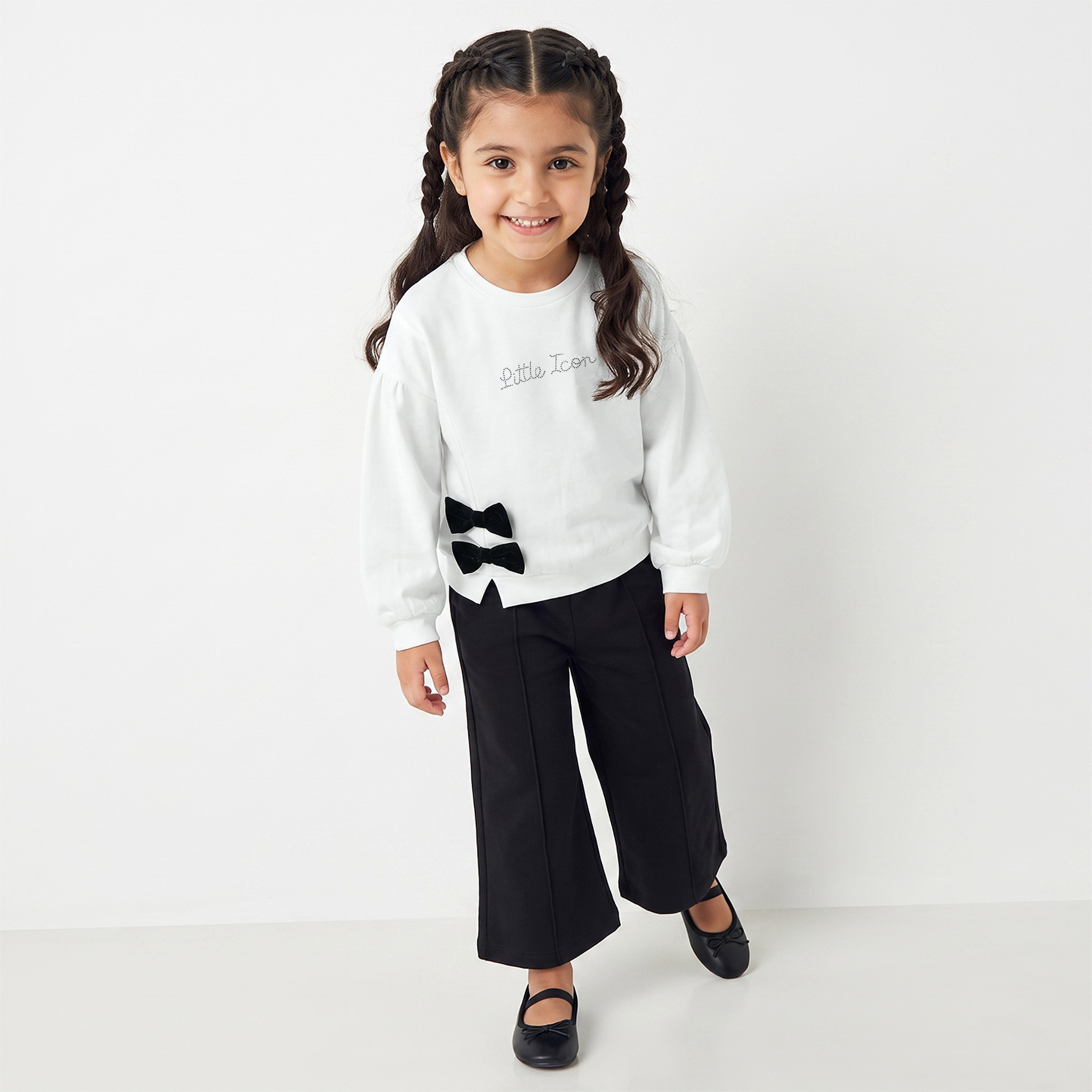 Juniors Crew Neck Long Sleeves T-shirt with Bow Accent-girls-clothing-tshirts-image-2