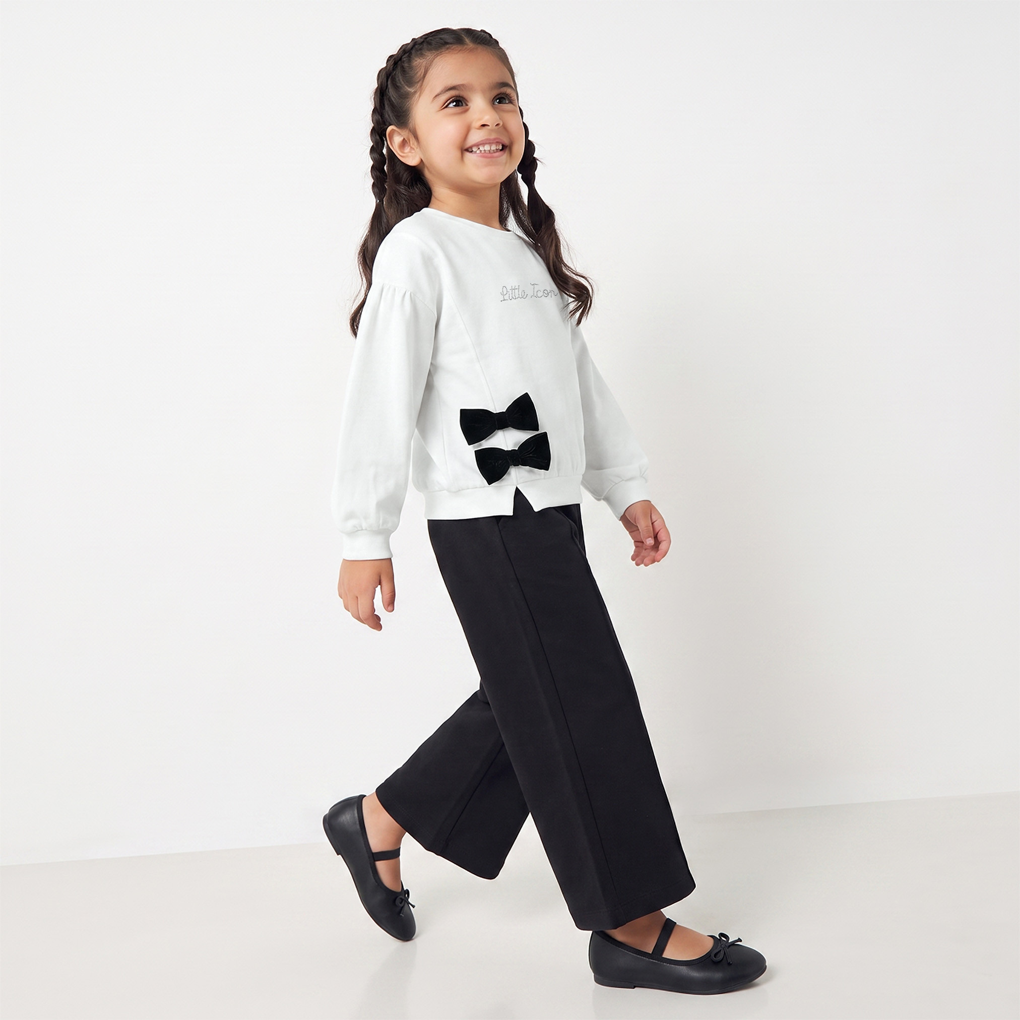 Juniors Crew Neck Long Sleeves T-shirt with Bow Accent-girls-clothing-tshirts-image-5