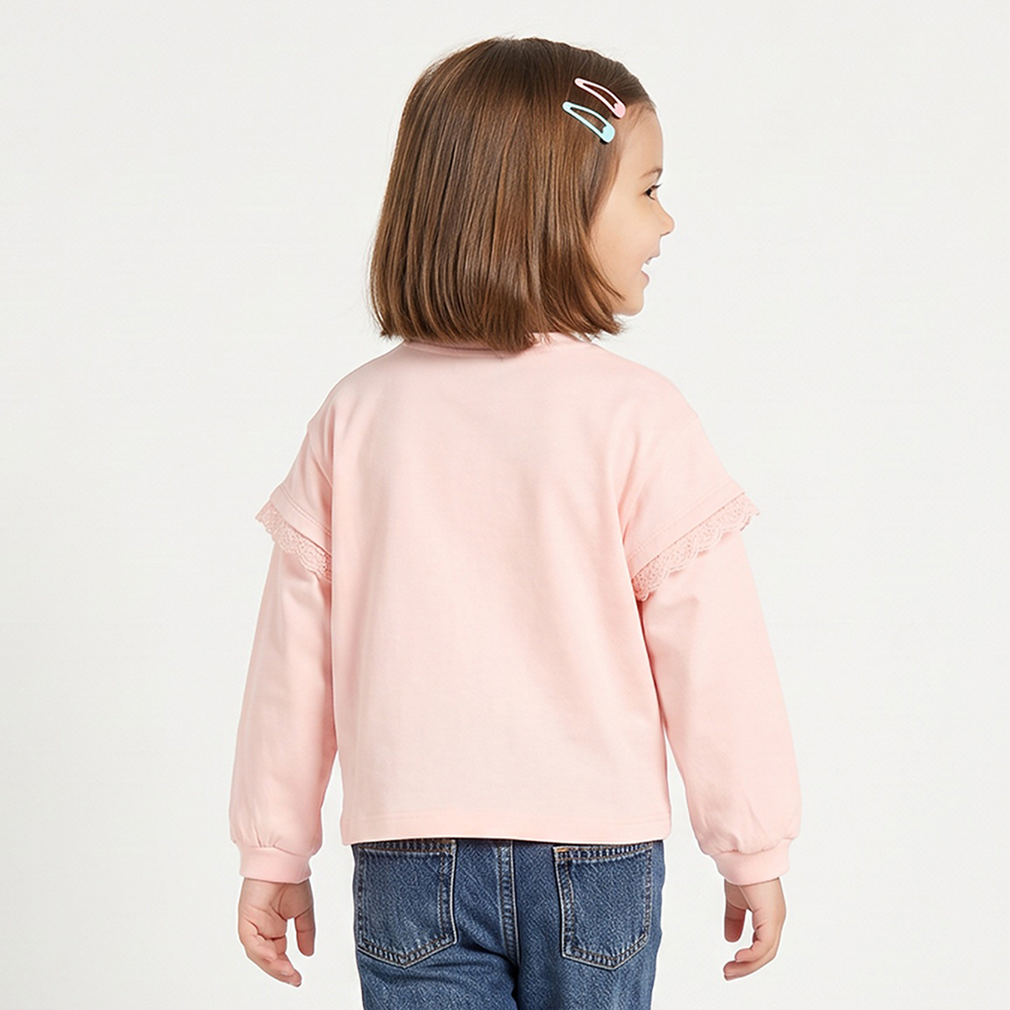 Juniors Crew Neck Long Sleeves T-shirt with Bow Print-girls-clothing-tshirts-image-3
