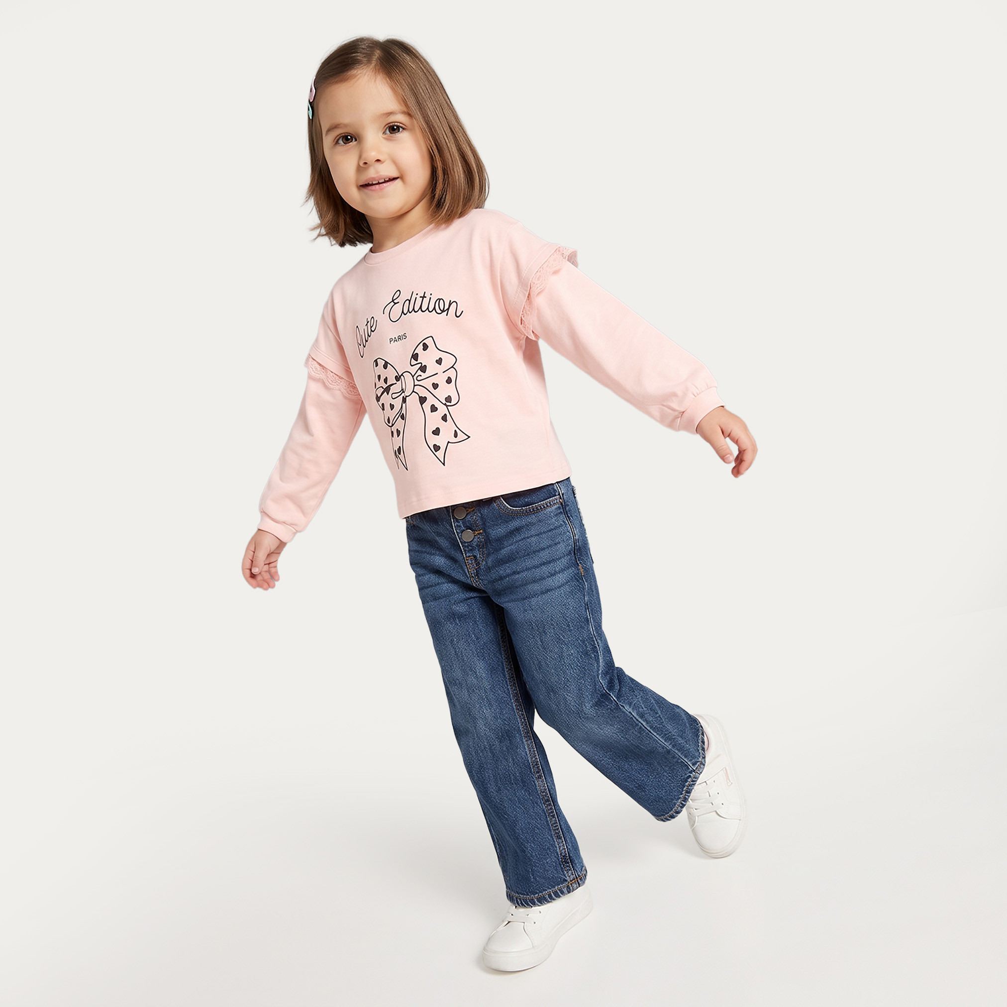 Juniors Crew Neck Long Sleeves T-shirt with Bow Print-girls-clothing-tshirts-image-4