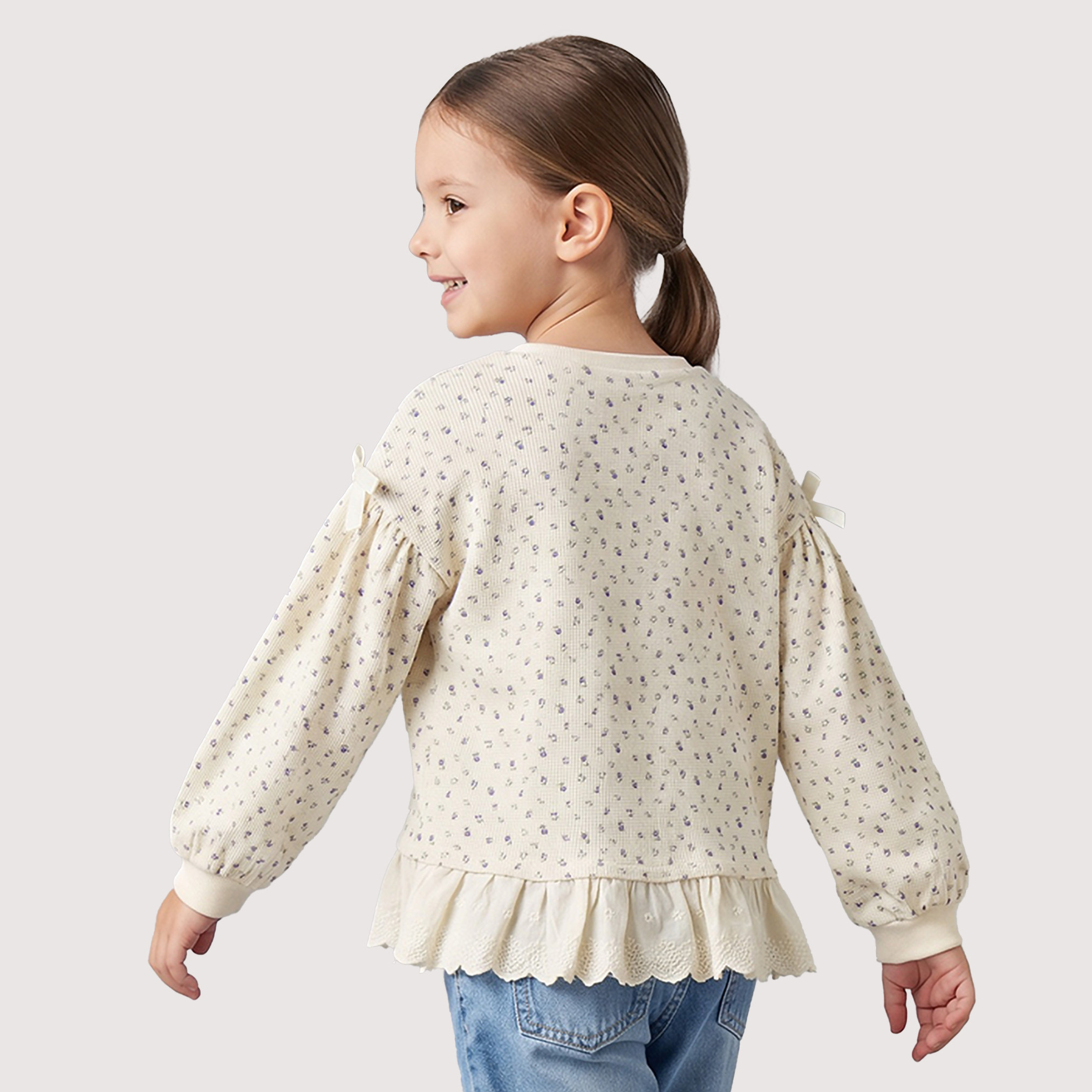 Juniors Floral Print Top with Cuffed Sleeves-girls-clothing-tshirts-image-3