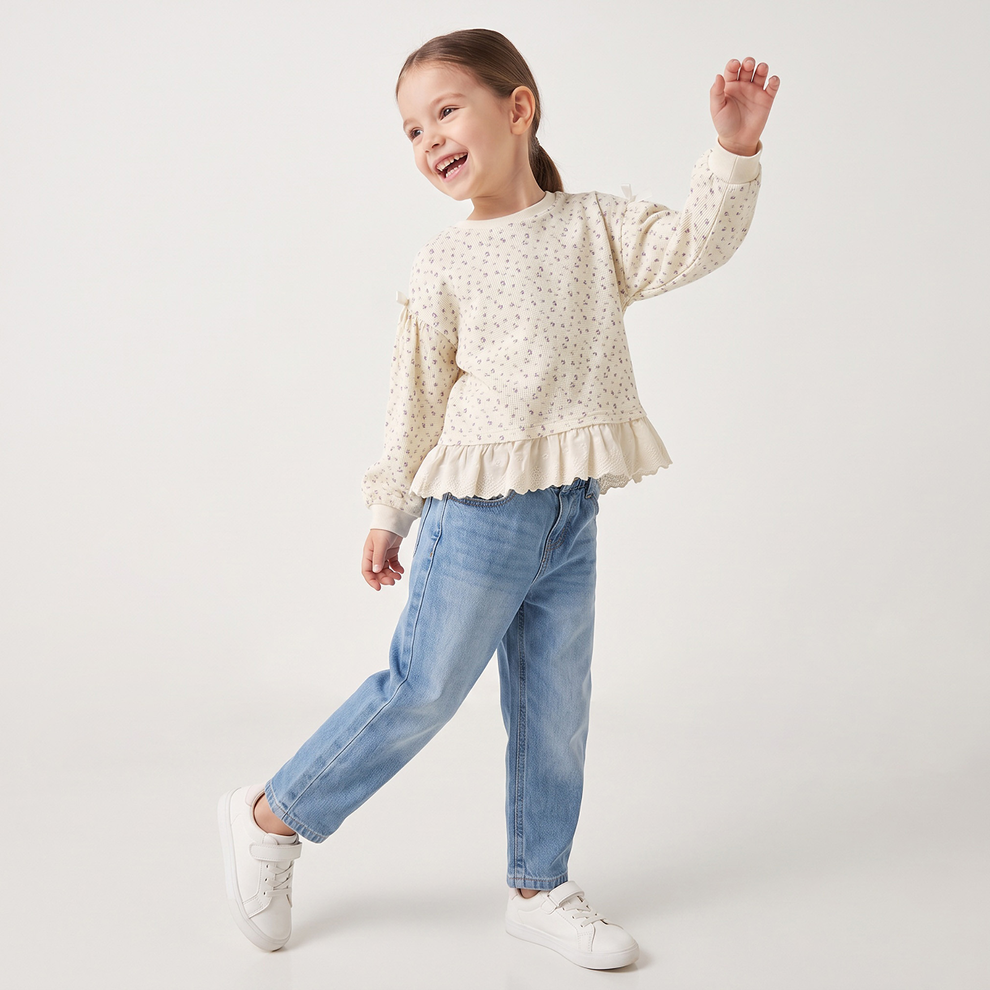 Juniors Floral Print Top with Cuffed Sleeves-girls-clothing-tshirts-image-4