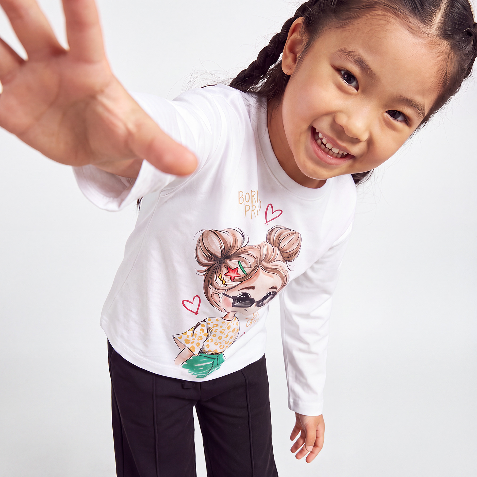 Juniors Crew Neck Long Sleeves T-shirt with Graphic Print-girls-clothing-tshirts-image-1