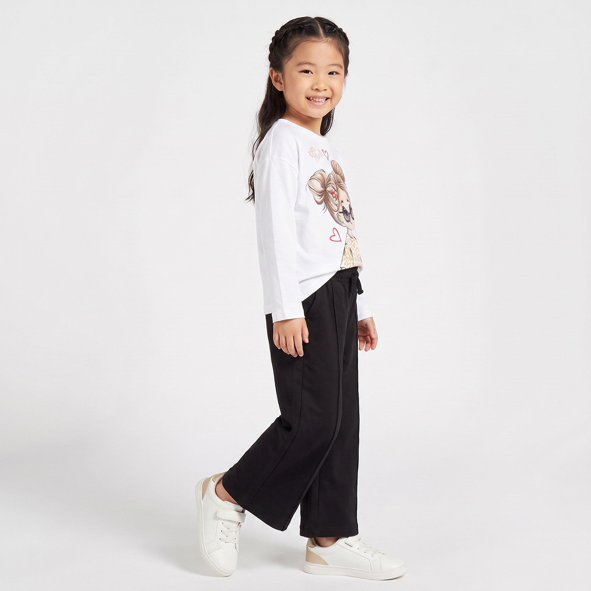 Juniors Crew Neck Long Sleeves T-shirt with Graphic Print-girls-clothing-tshirts-image-4