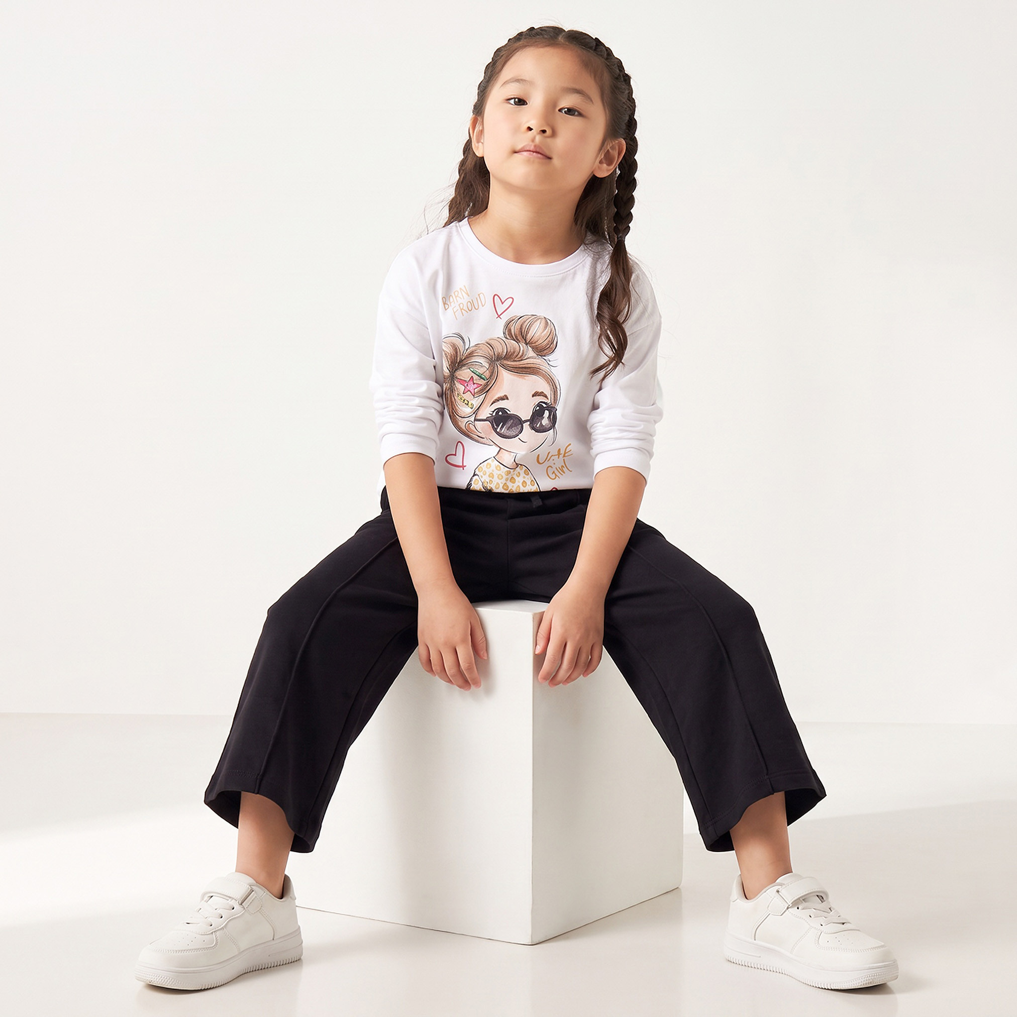 Juniors Crew Neck Long Sleeves T-shirt with Graphic Print-girls-clothing-tshirts-image-6