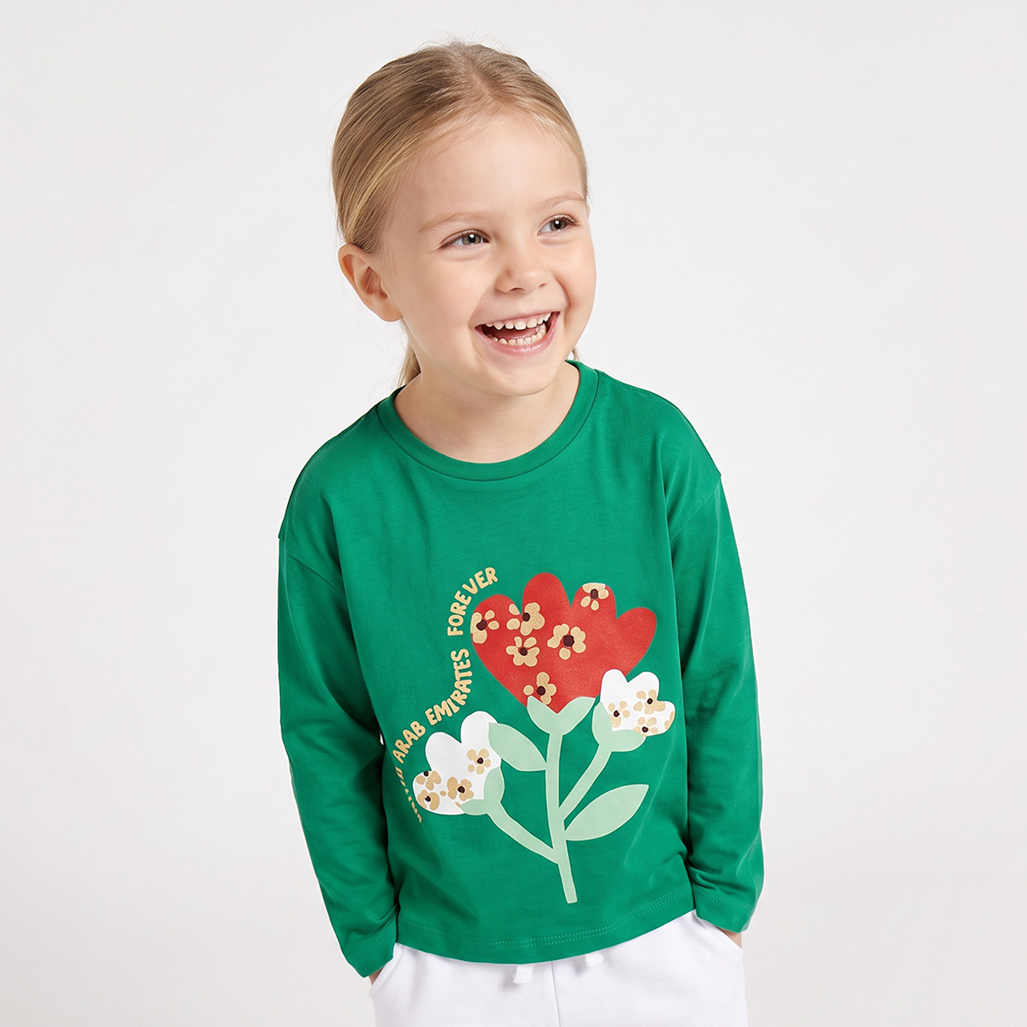 Juniors Crew Neck Long Sleeves T-shirt with UAE National Day Print-girls-clothing-tshirts-image-1