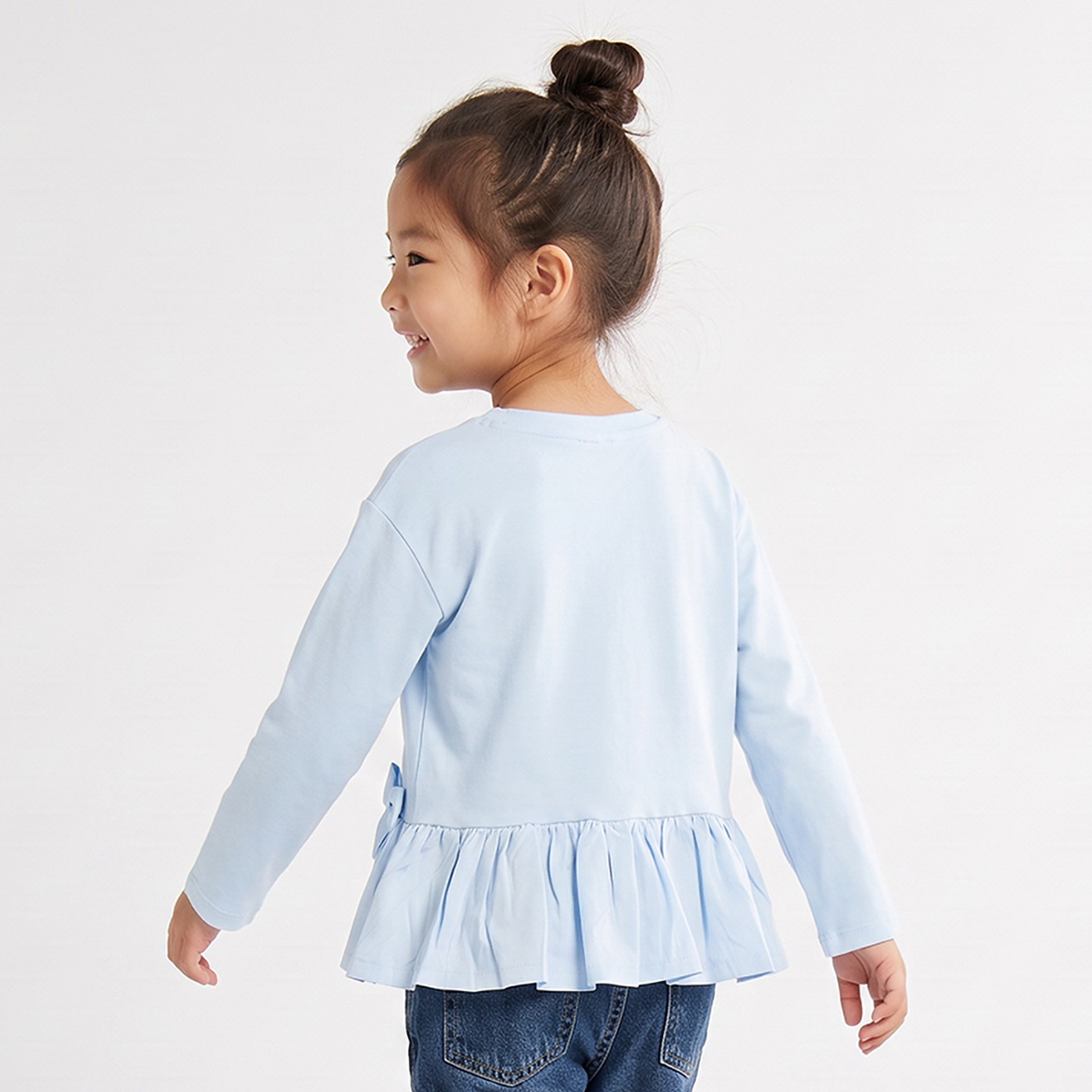 Juniors Round Neck Long Sleeves Peplum Top with Bow Accent-girls-clothing-tshirts-image-3