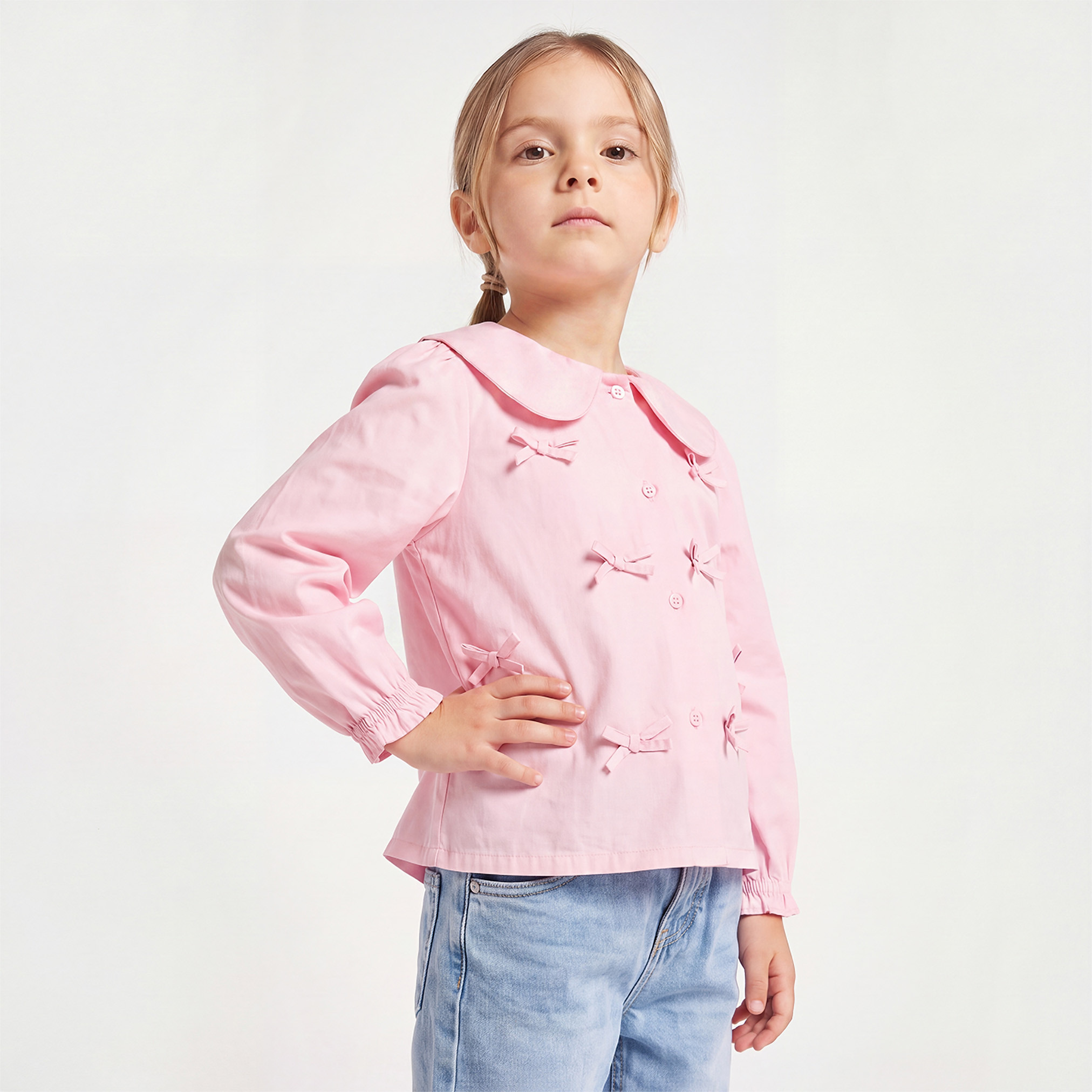 Juniors Peter Pan Collar Long Sleeves Top with Bow Accent-girls-clothing-blousesandshirts-image-1