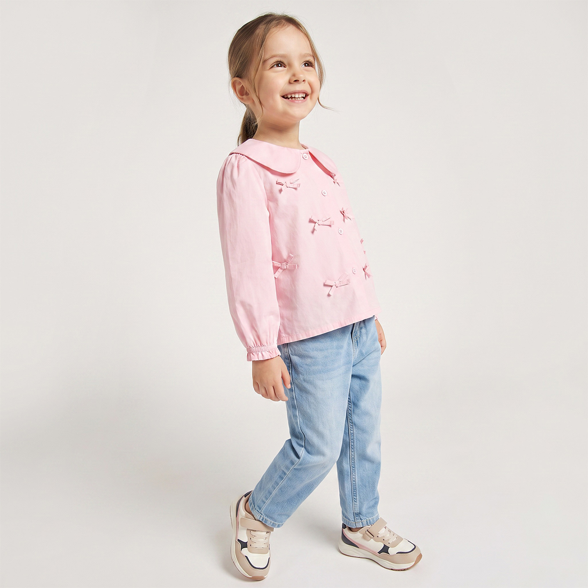 Juniors Peter Pan Collar Long Sleeves Top with Bow Accent-girls-clothing-blousesandshirts-image-5