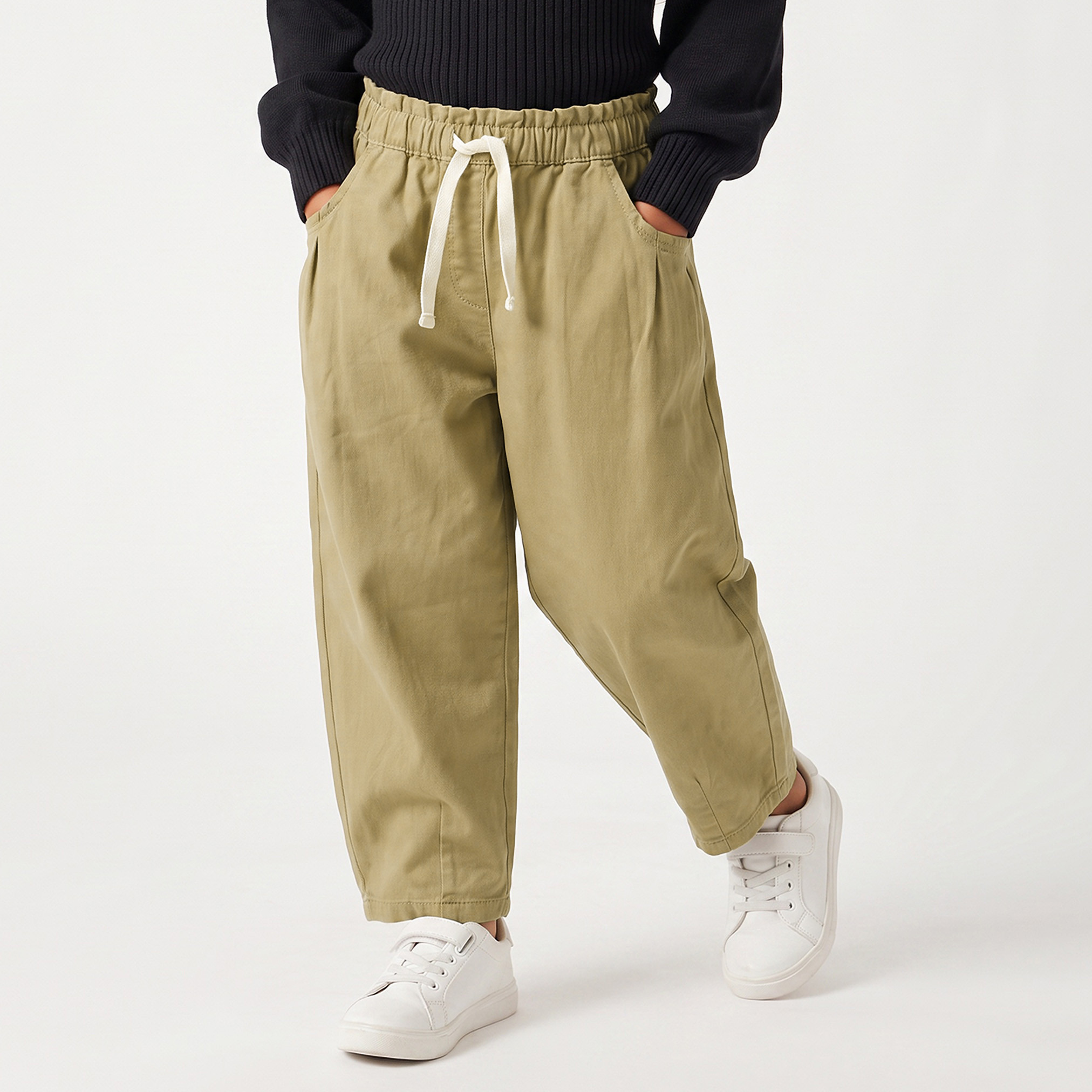 Juniors Trousers with Pleated Design, Elasticated Drawstring Waist-girls-clothing-bottoms-trousers-image-1