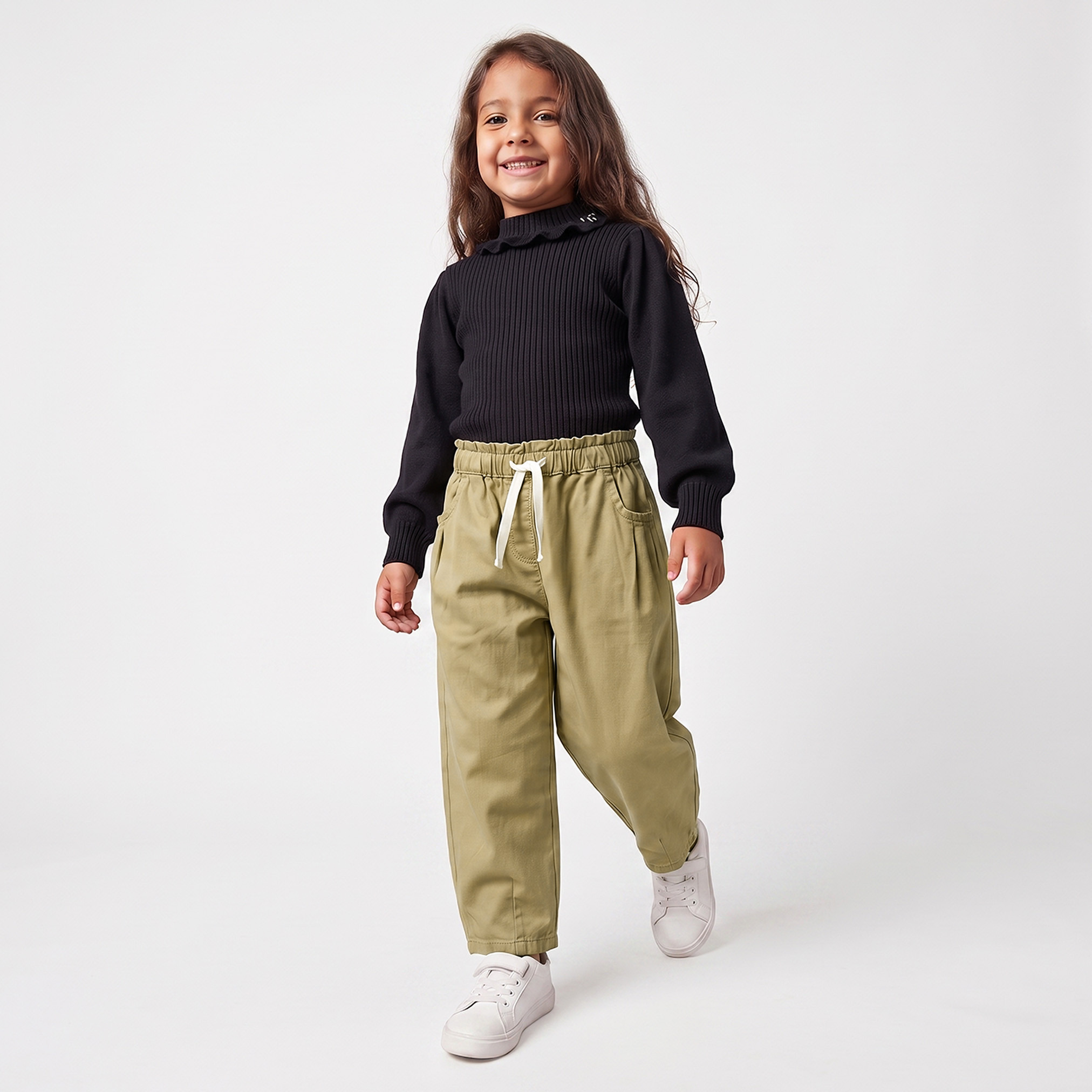 Juniors Trousers with Pleated Design, Elasticated Drawstring Waist-girls-clothing-bottoms-trousers-image-2