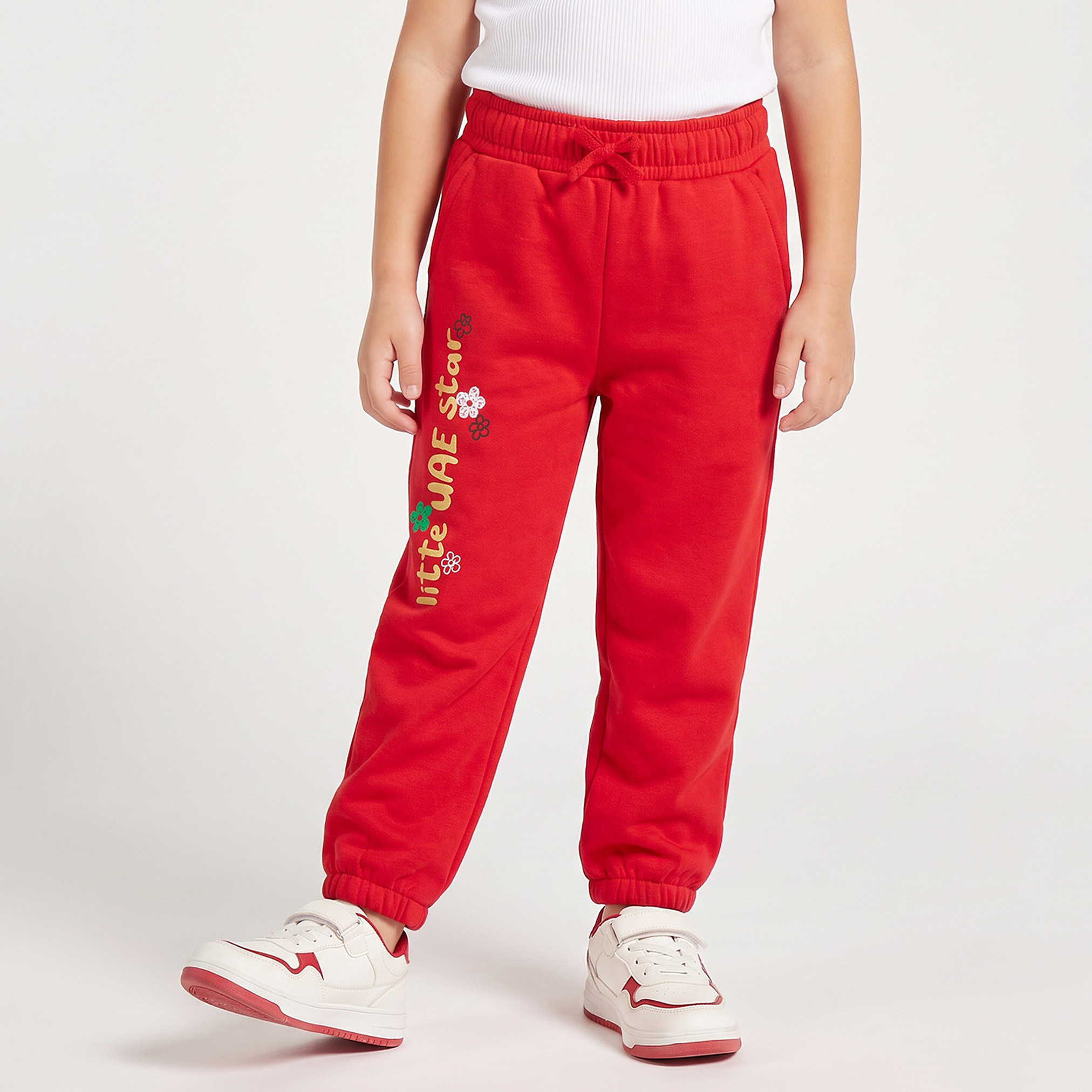 Juniors Elasticated Drawstring Waist Joggers with UAE National Day Print-baby-girls-clothing-bottoms-joggersandtrackpants-image-1