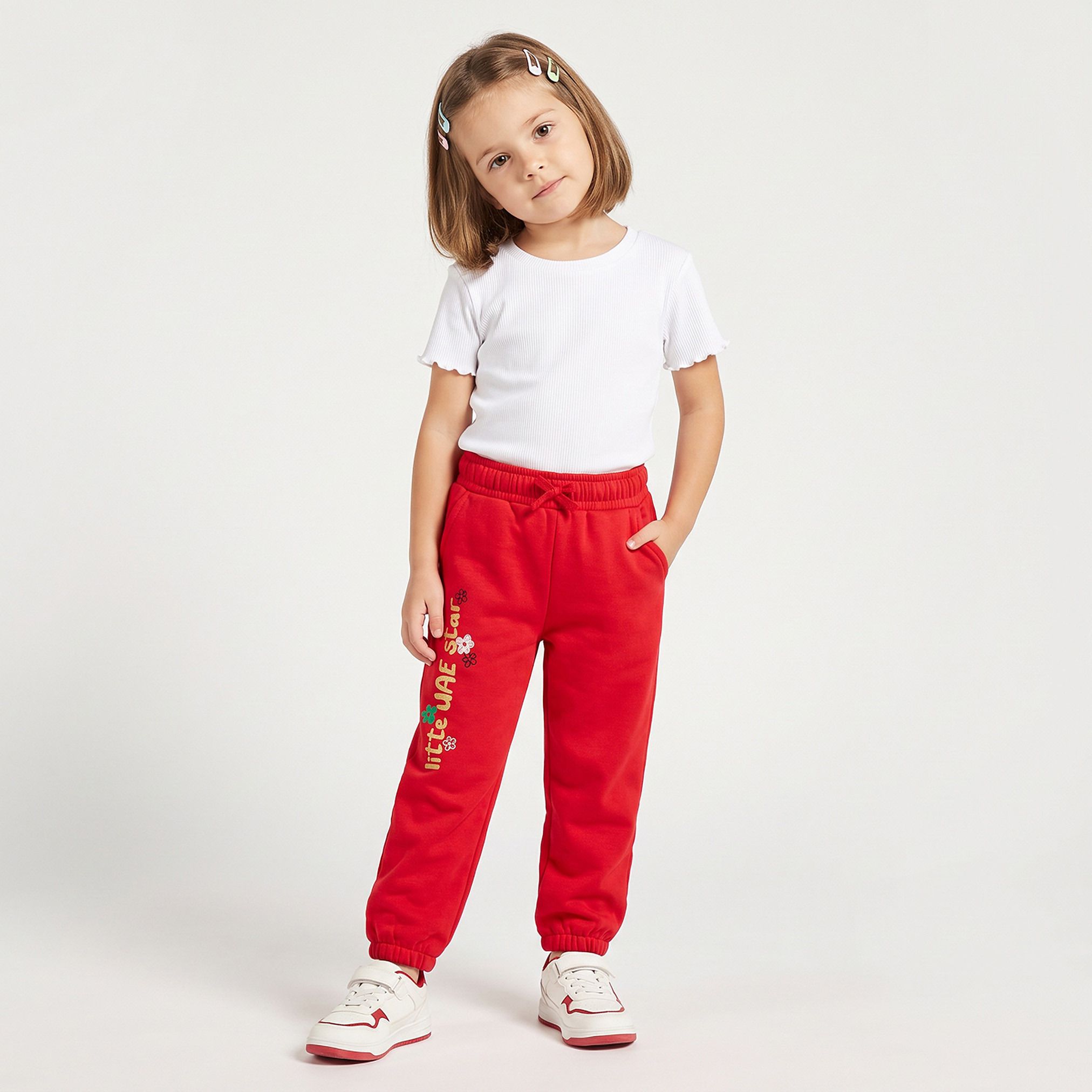 Juniors Elasticated Drawstring Waist Joggers with UAE National Day Print-baby-girls-clothing-bottoms-joggersandtrackpants-image-2