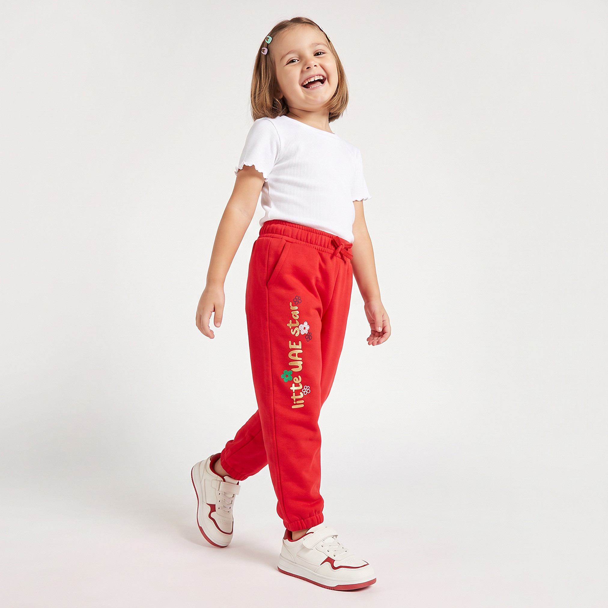 Juniors Elasticated Drawstring Waist Joggers with UAE National Day Print-baby-girls-clothing-bottoms-joggersandtrackpants-image-6
