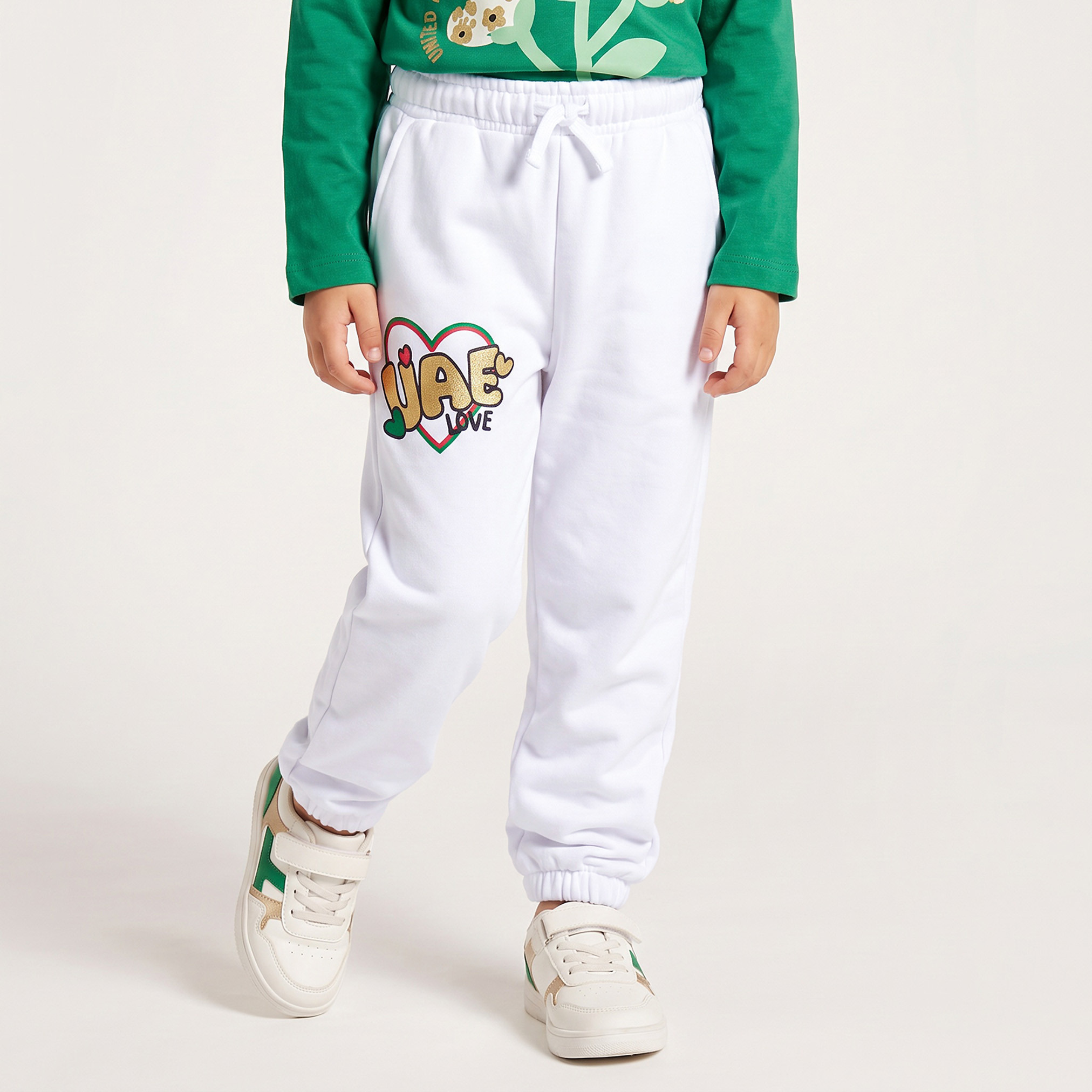Juniors Elasticated Drawstring Waist Joggers with UAE National Day Print-baby-girls-clothing-bottoms-joggersandtrackpants-image-1
