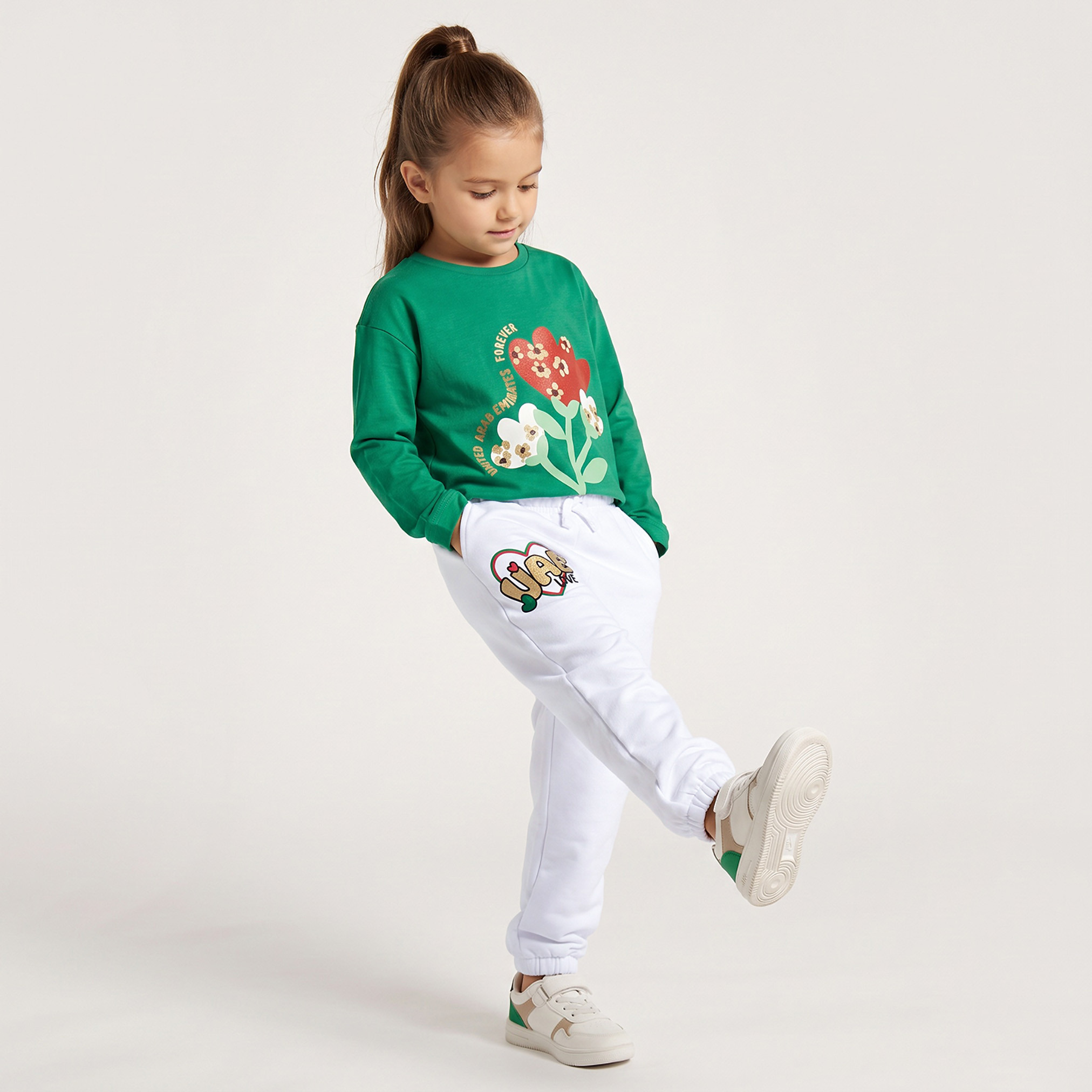 Juniors Elasticated Drawstring Waist Joggers with UAE National Day Print-baby-girls-clothing-bottoms-joggersandtrackpants-image-2