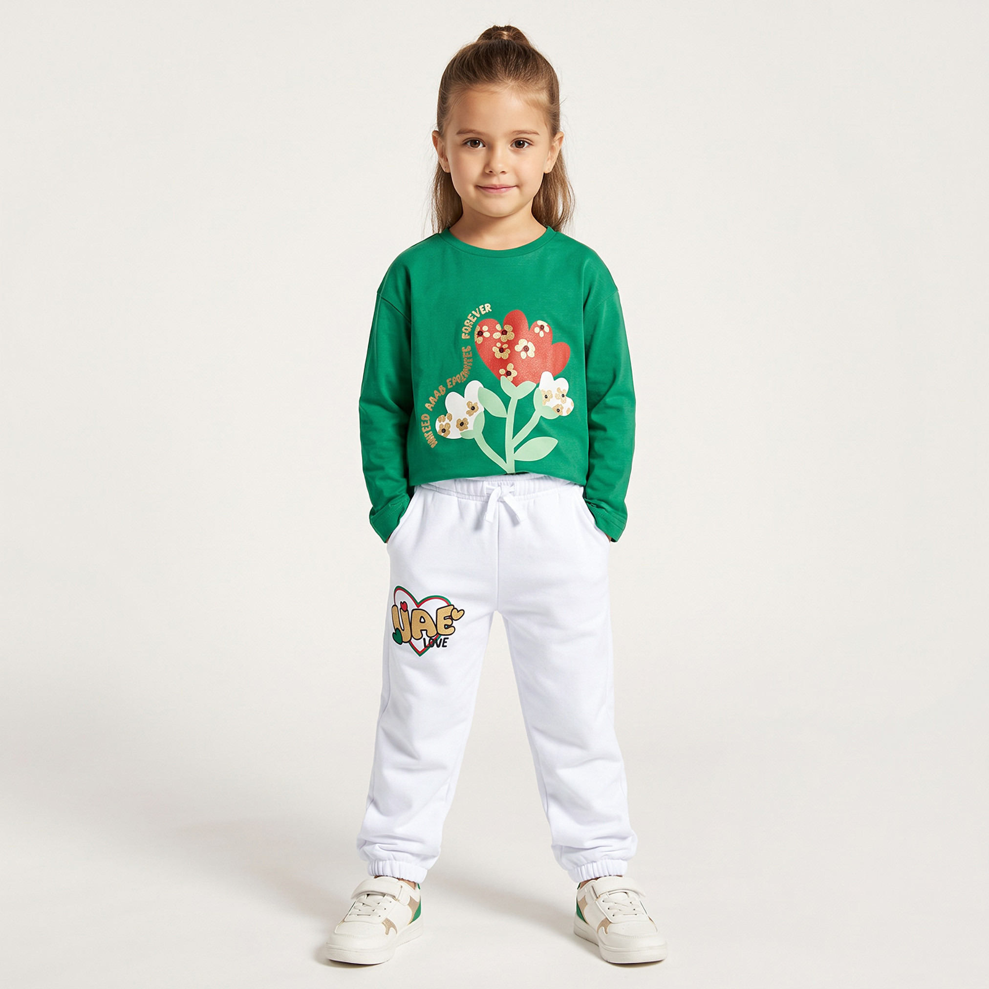 Juniors Elasticated Drawstring Waist Joggers with UAE National Day Print-baby-girls-clothing-bottoms-joggersandtrackpants-image-6