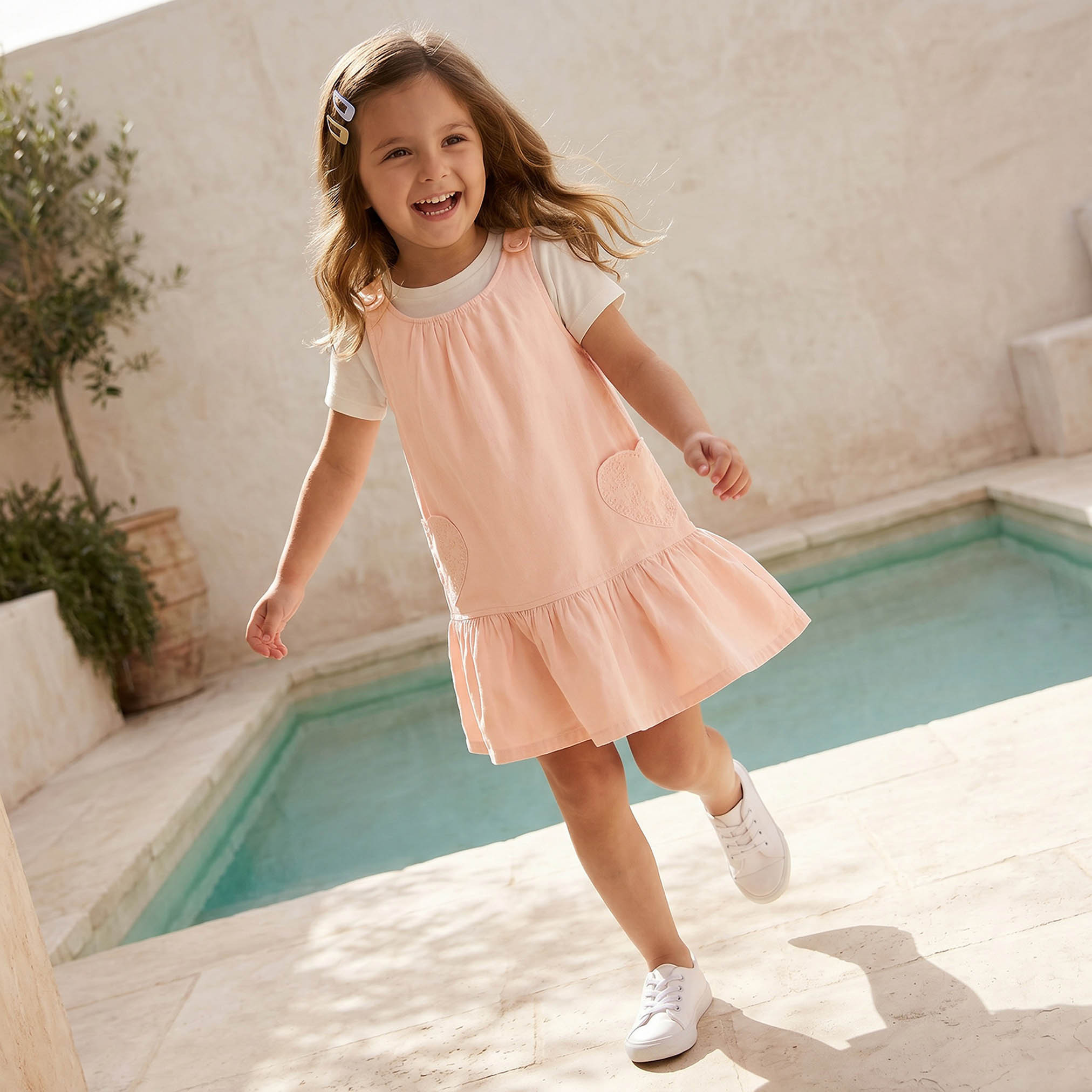 Juniors Round Neck Sleeveless Knee Length Pinafore with T-shirt-girls-clothing-dressesandjumpsuits-image-1