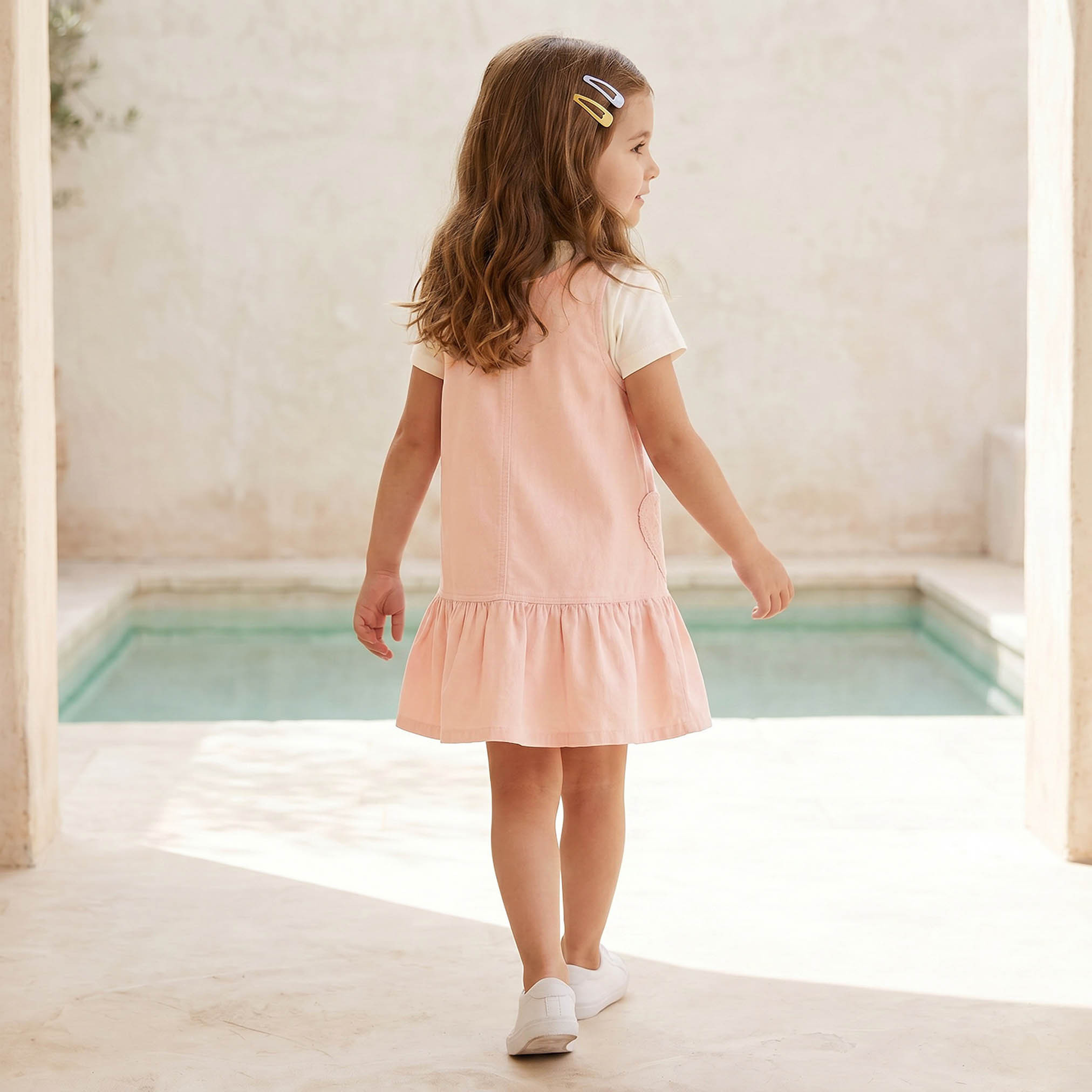 Juniors Round Neck Sleeveless Knee Length Pinafore with T-shirt-girls-clothing-dressesandjumpsuits-image-2