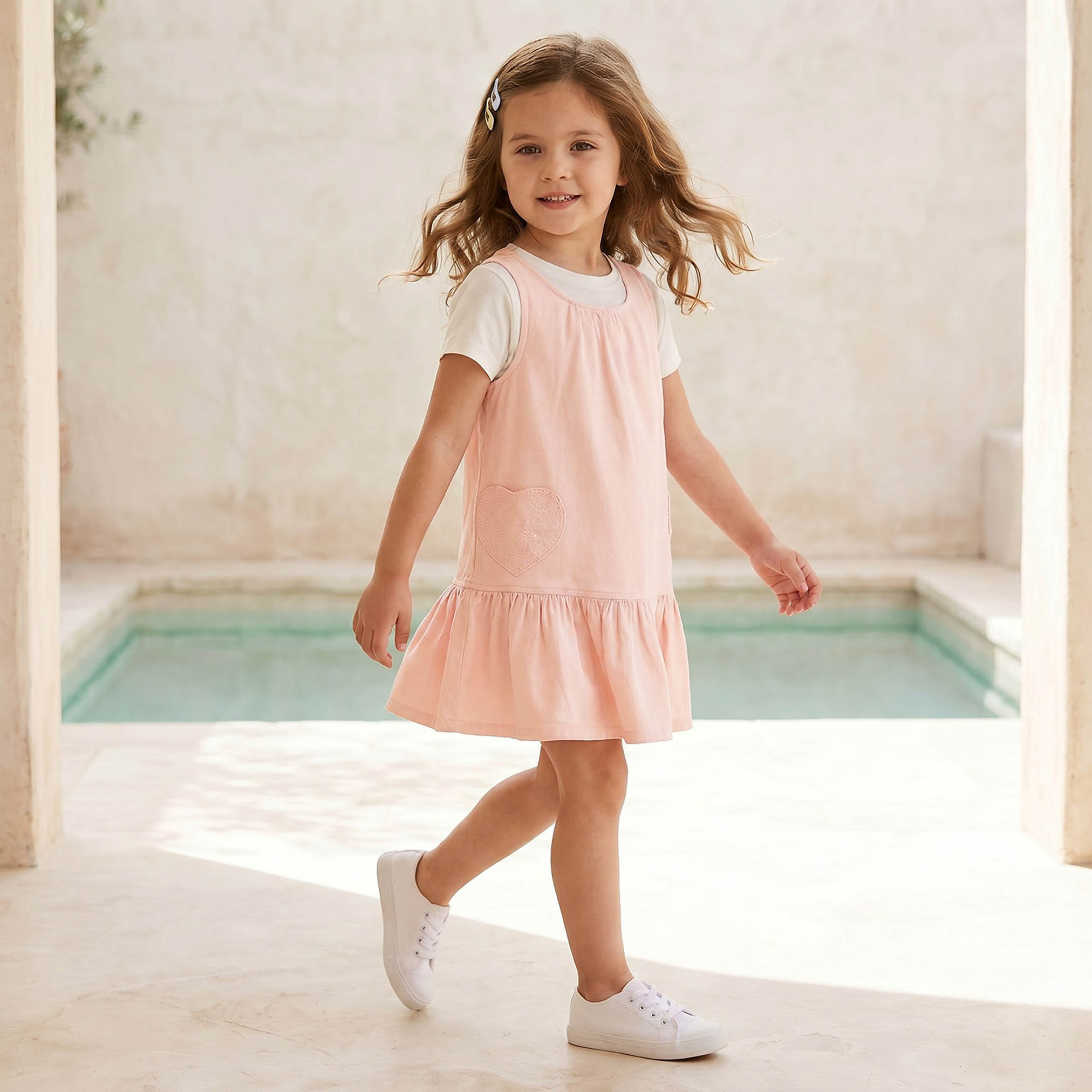 Juniors Round Neck Sleeveless Knee Length Pinafore with T-shirt-girls-clothing-dressesandjumpsuits-image-4