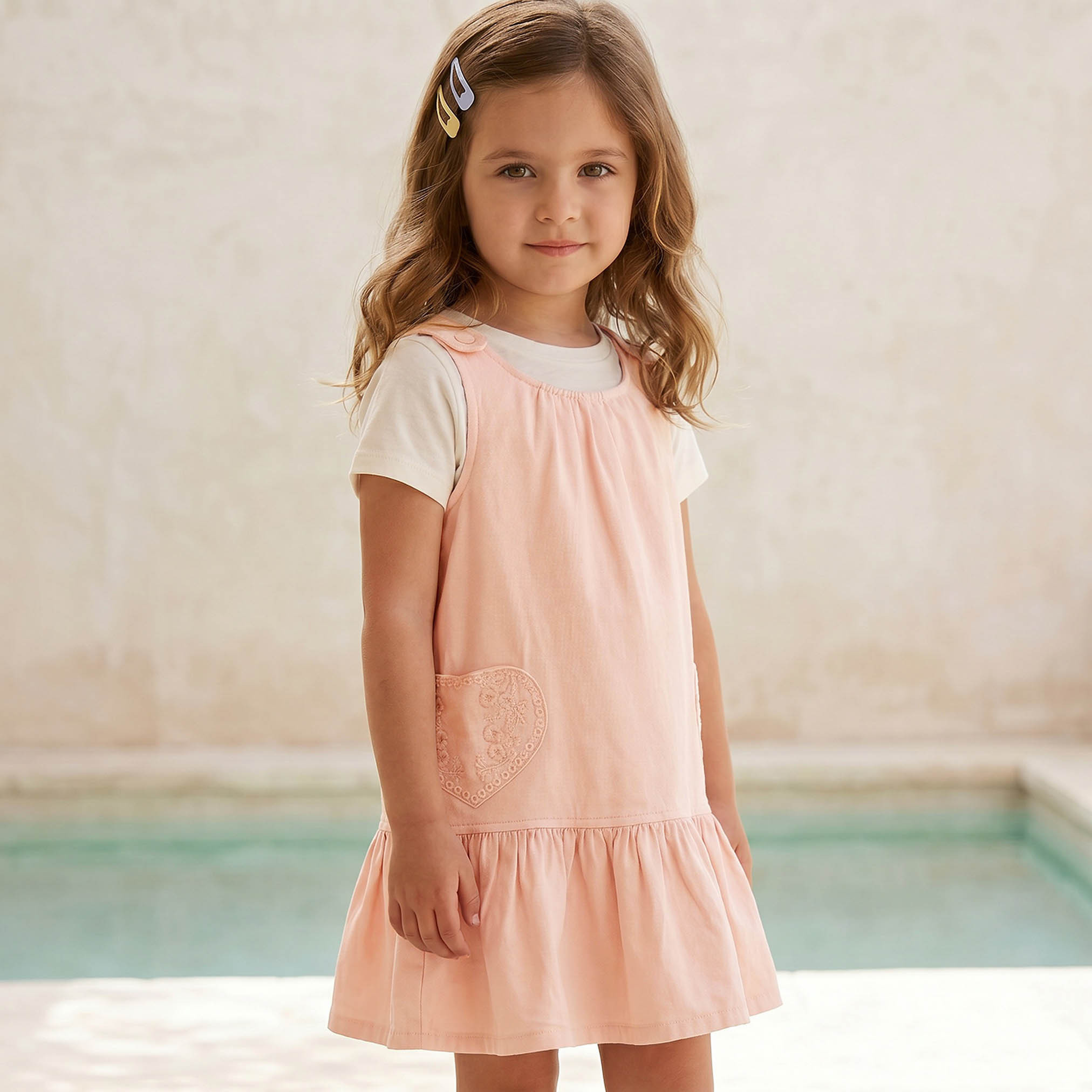 Juniors Round Neck Sleeveless Knee Length Pinafore with T-shirt-girls-clothing-dressesandjumpsuits-image-5