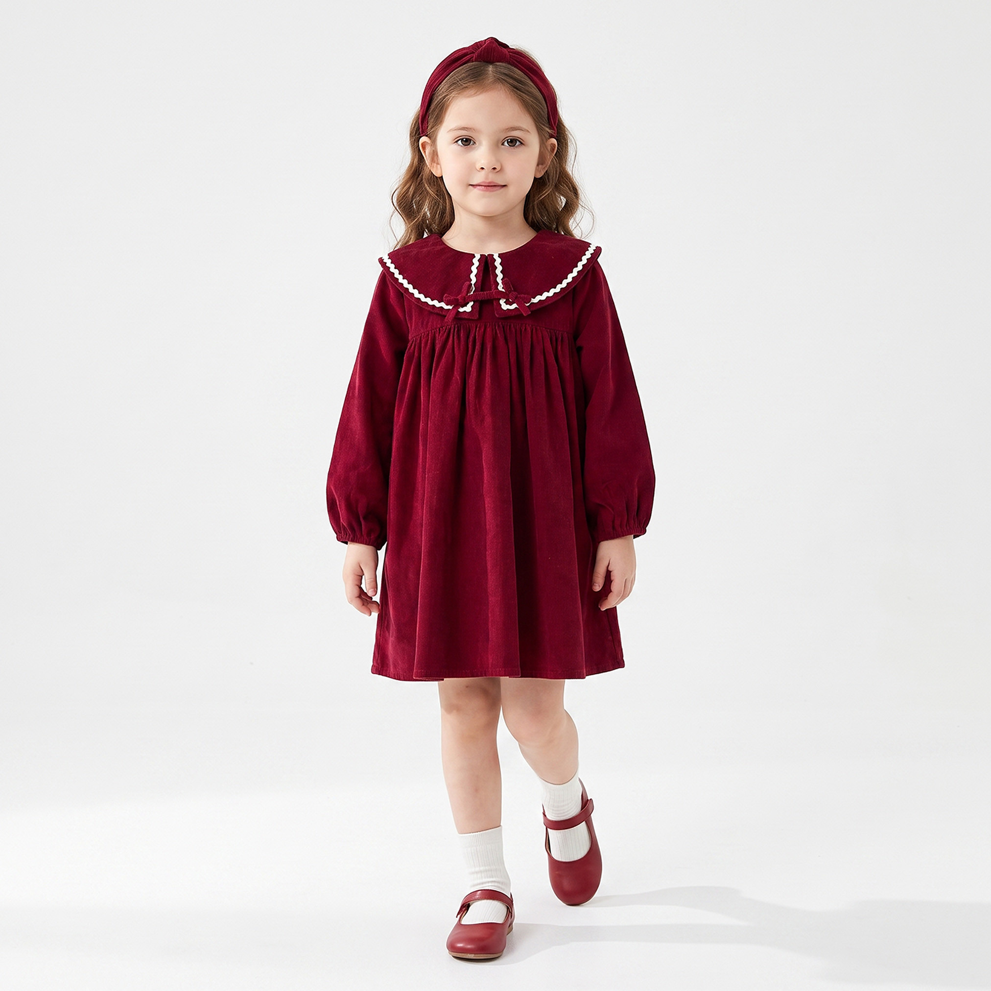 فستان إيه لاين بياقة بيتر بان وأكمام طويلة بتصميم كوردروي من جونيورز-girls-clothing-dressesandjumpsuits-image-6