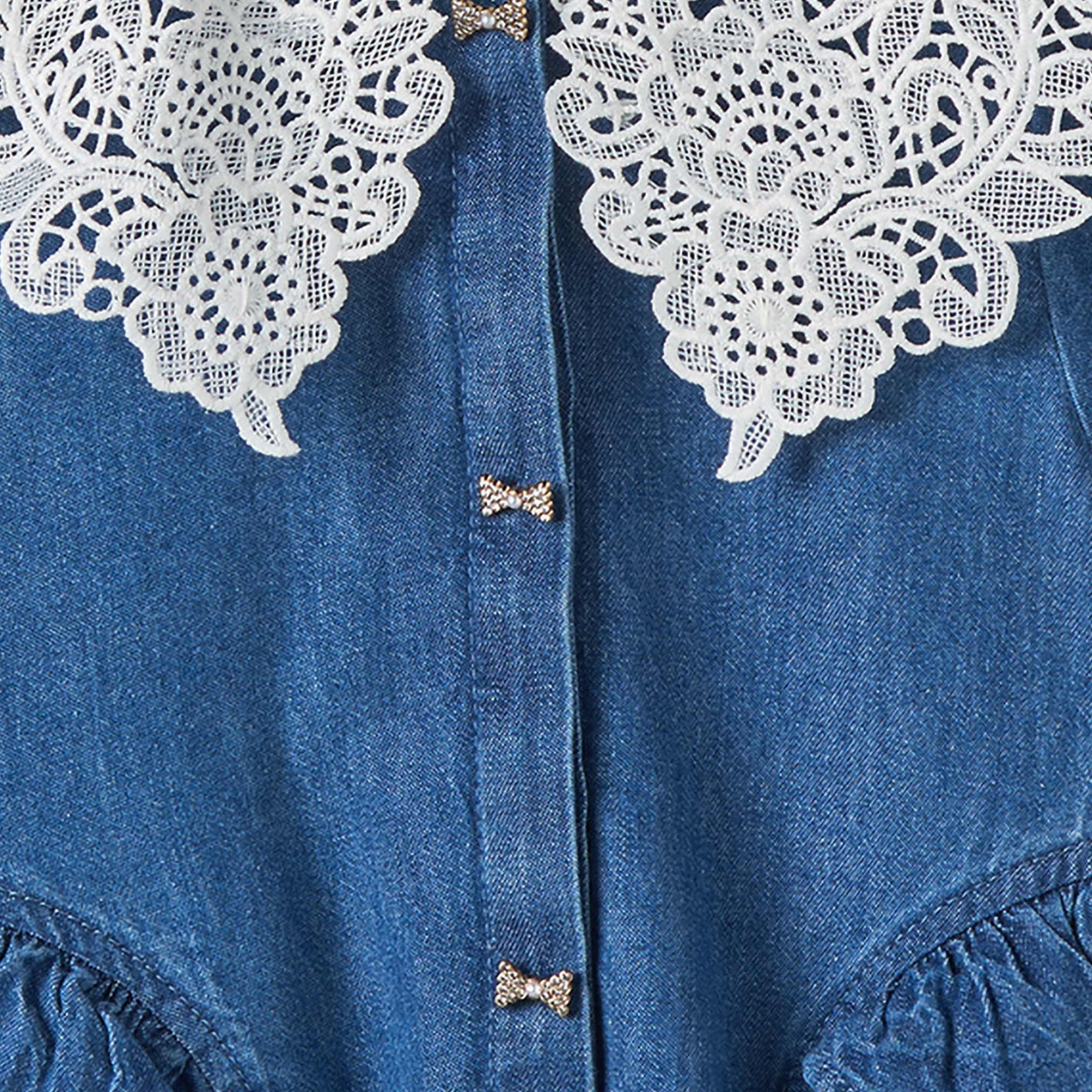 Juniors Peter Pan Collar Long Sleeves Knee Length A-line Denim Dress with Lace Detail-girls-clothing-dressesandjumpsuits-image-6