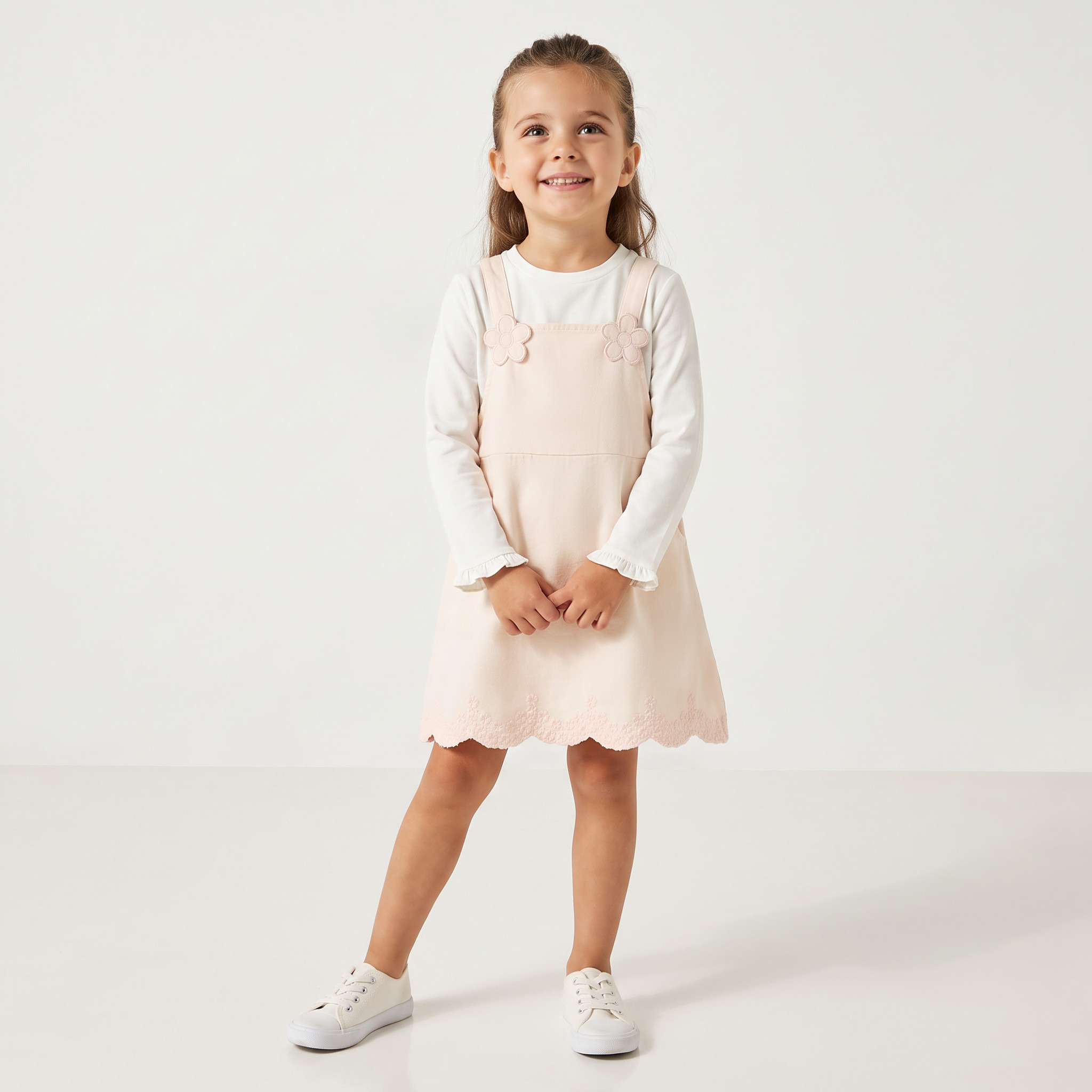 فستان مريلة بدون أكمام بياقة مربعة وبلوزة من جونيورز-girls-clothing-dressesandjumpsuits-image-1