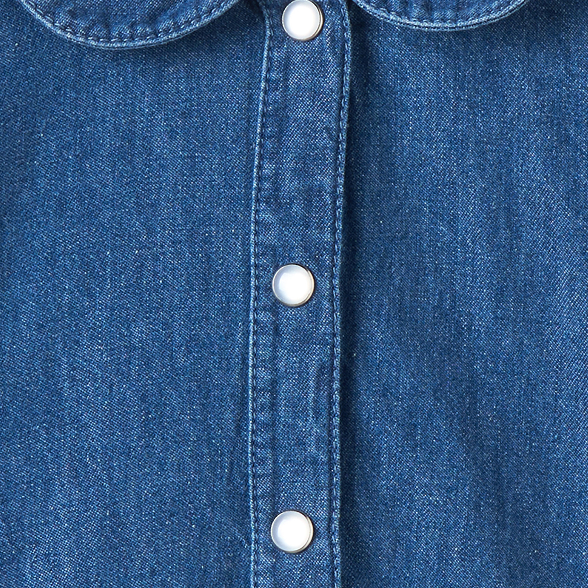 Juniors Peter Pan Collar Long Sleeves Knee Length Denim Dress with Bow Accents-girls-clothing-dressesandjumpsuits-image-3