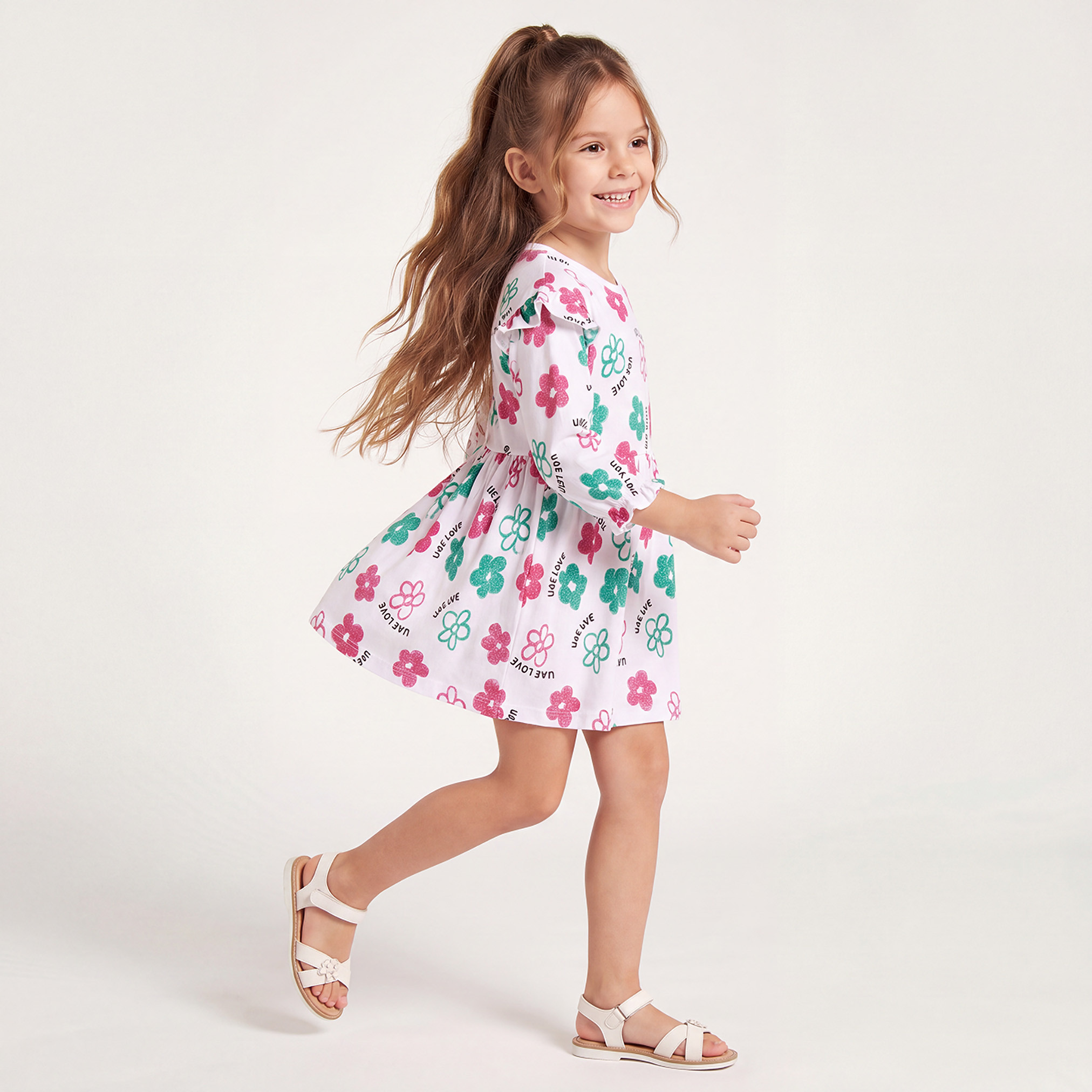 Juniors Round Neck Long Sleeves Knee Length Dress with UAE National Day Print-girls-clothing-dressesandjumpsuits-image-2