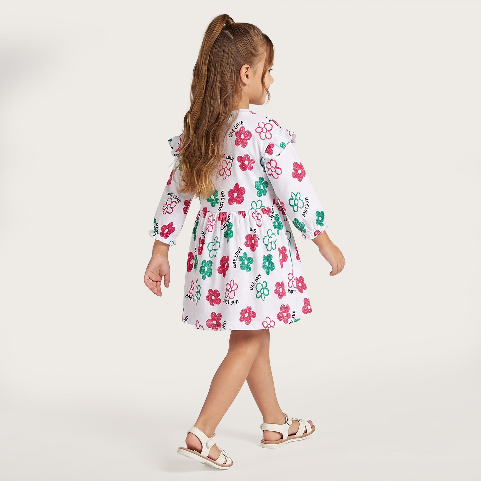 Juniors Round Neck Long Sleeves Knee Length Dress with UAE National Day Print-girls-clothing-dressesandjumpsuits-image-3