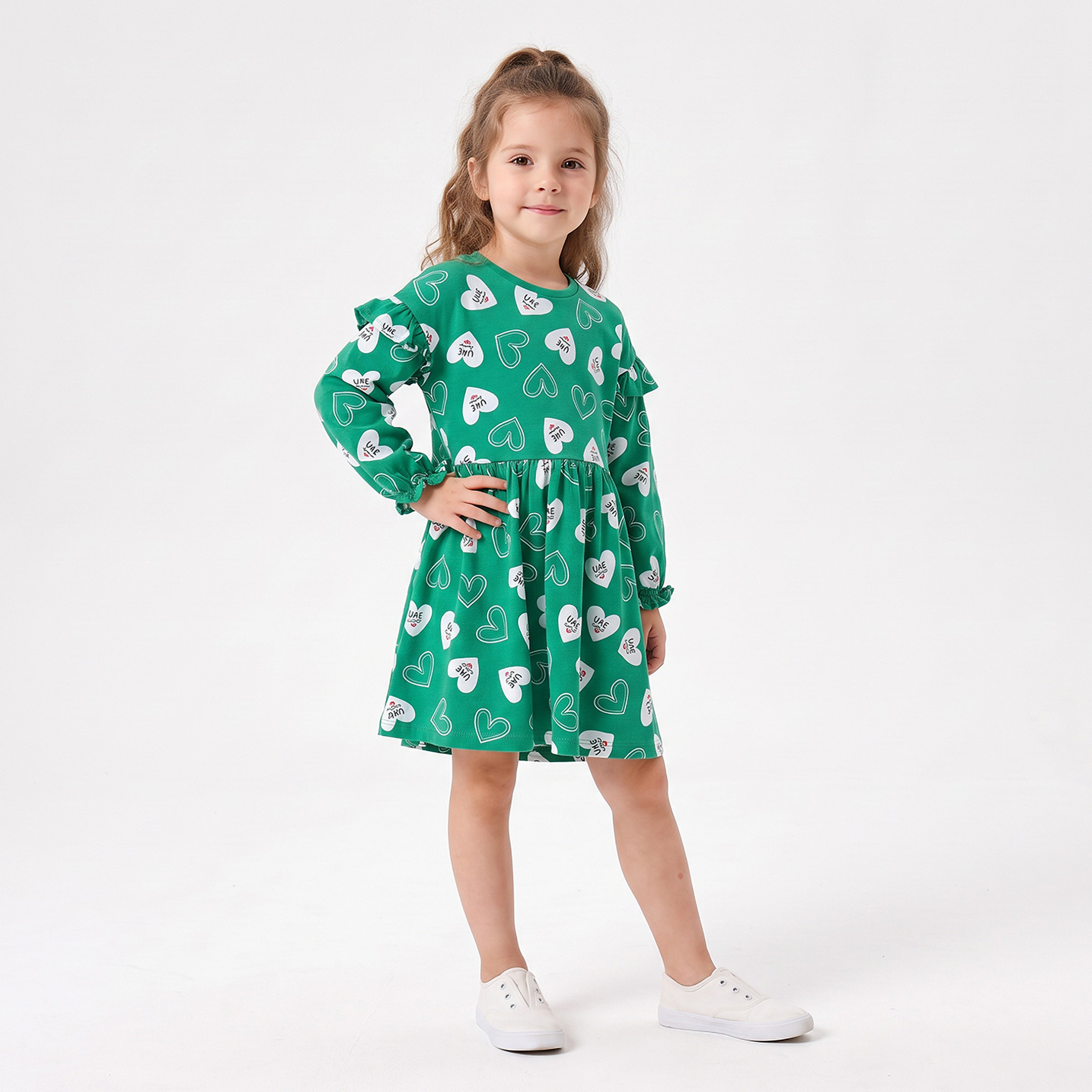 Juniors Round Neck Long Sleeves Knee Length Dress with UAE National Day Print-girls-clothing-dressesandjumpsuits-image-1