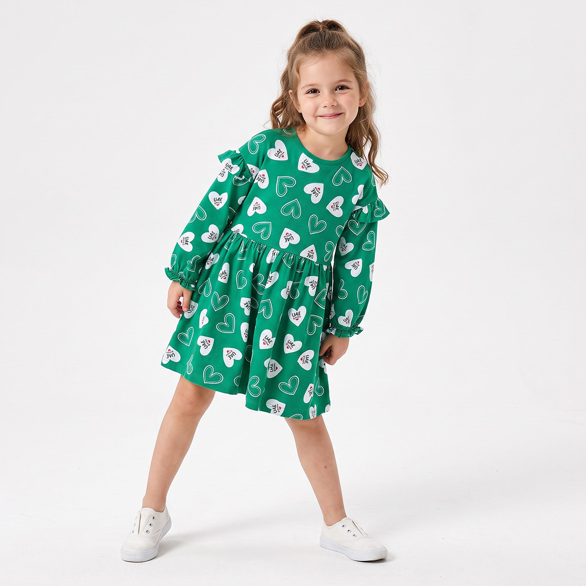 Juniors Round Neck Long Sleeves Knee Length Dress with UAE National Day Print-girls-clothing-dressesandjumpsuits-image-2