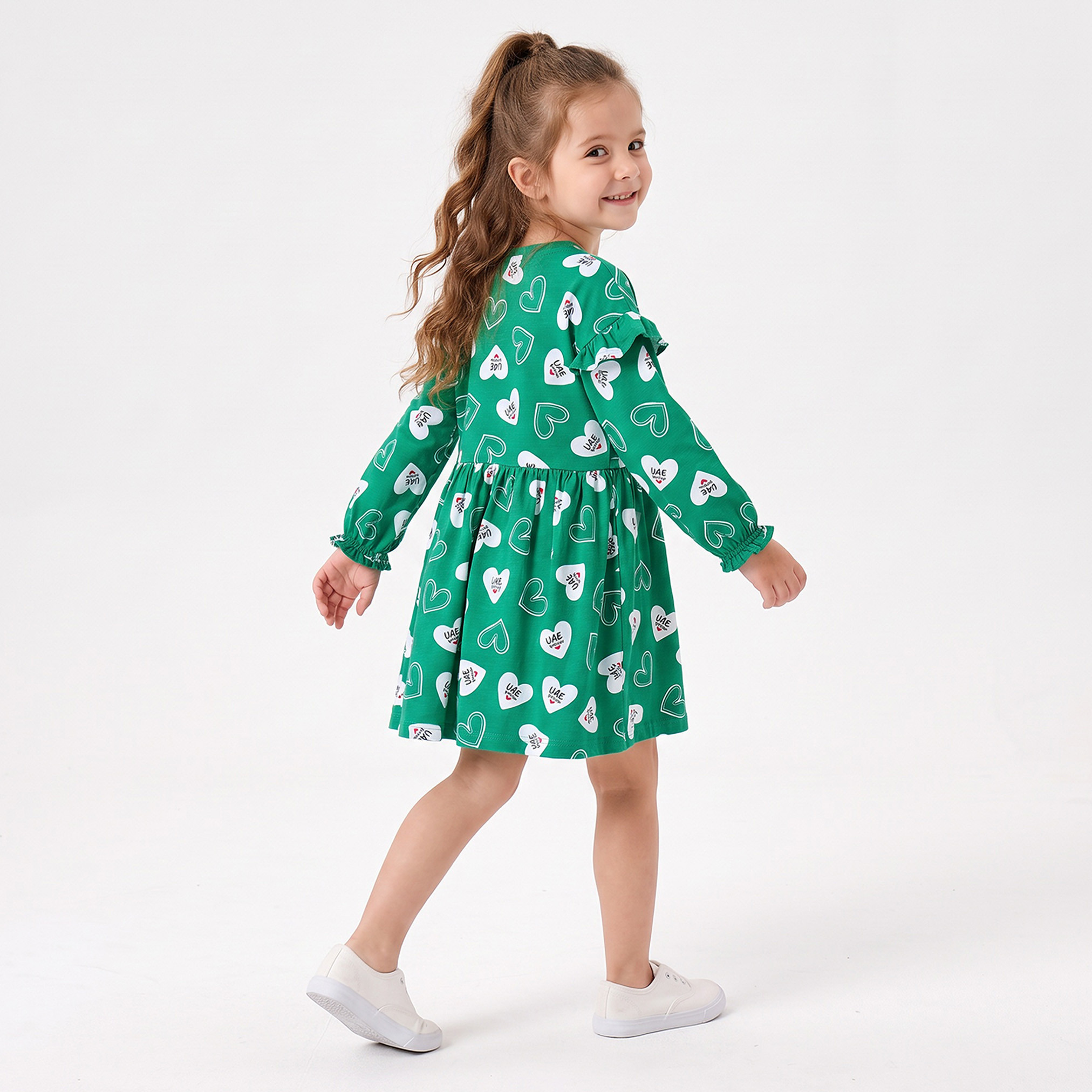 Juniors Round Neck Long Sleeves Knee Length Dress with UAE National Day Print-girls-clothing-dressesandjumpsuits-image-3