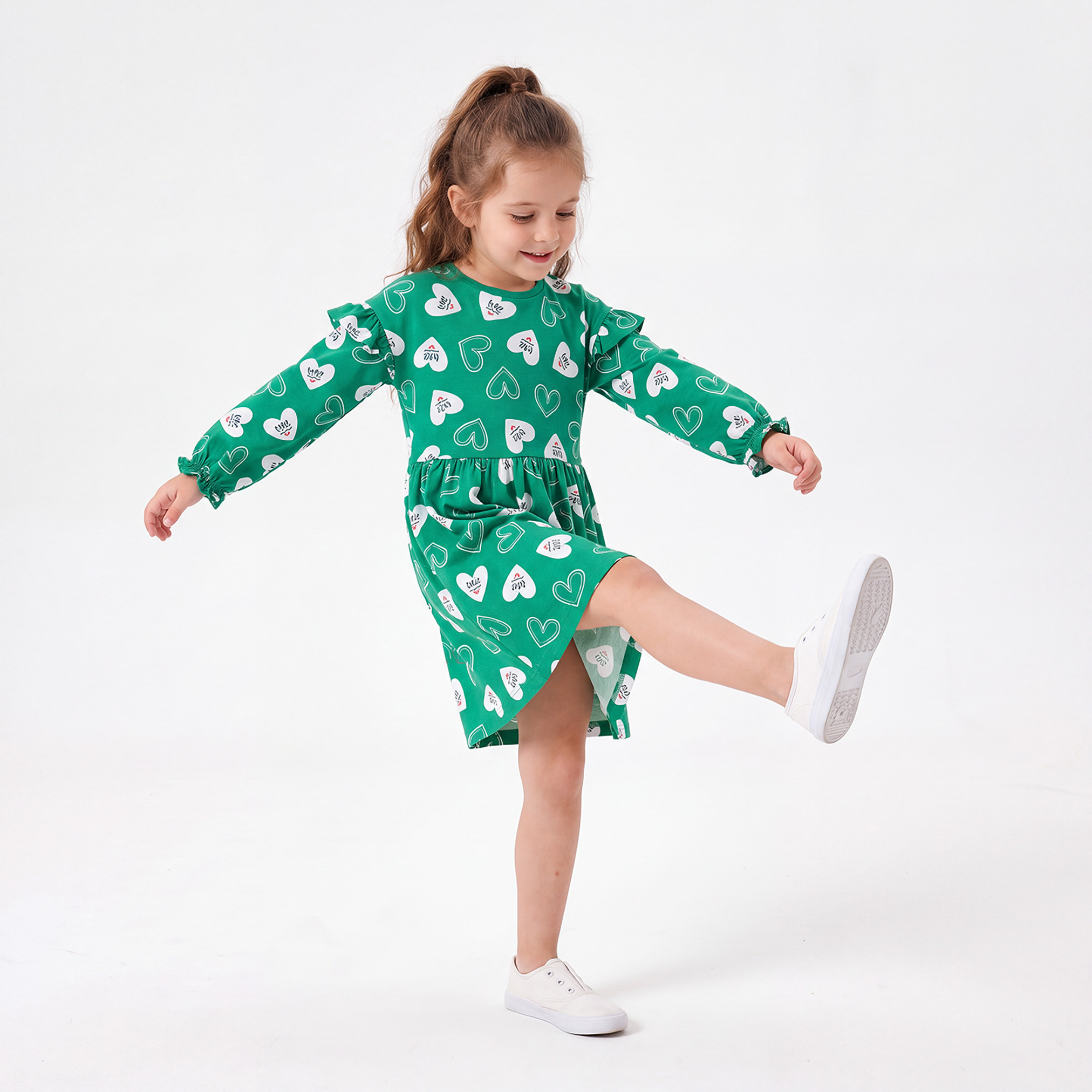 Juniors Round Neck Long Sleeves Knee Length Dress with UAE National Day Print-girls-clothing-dressesandjumpsuits-image-4