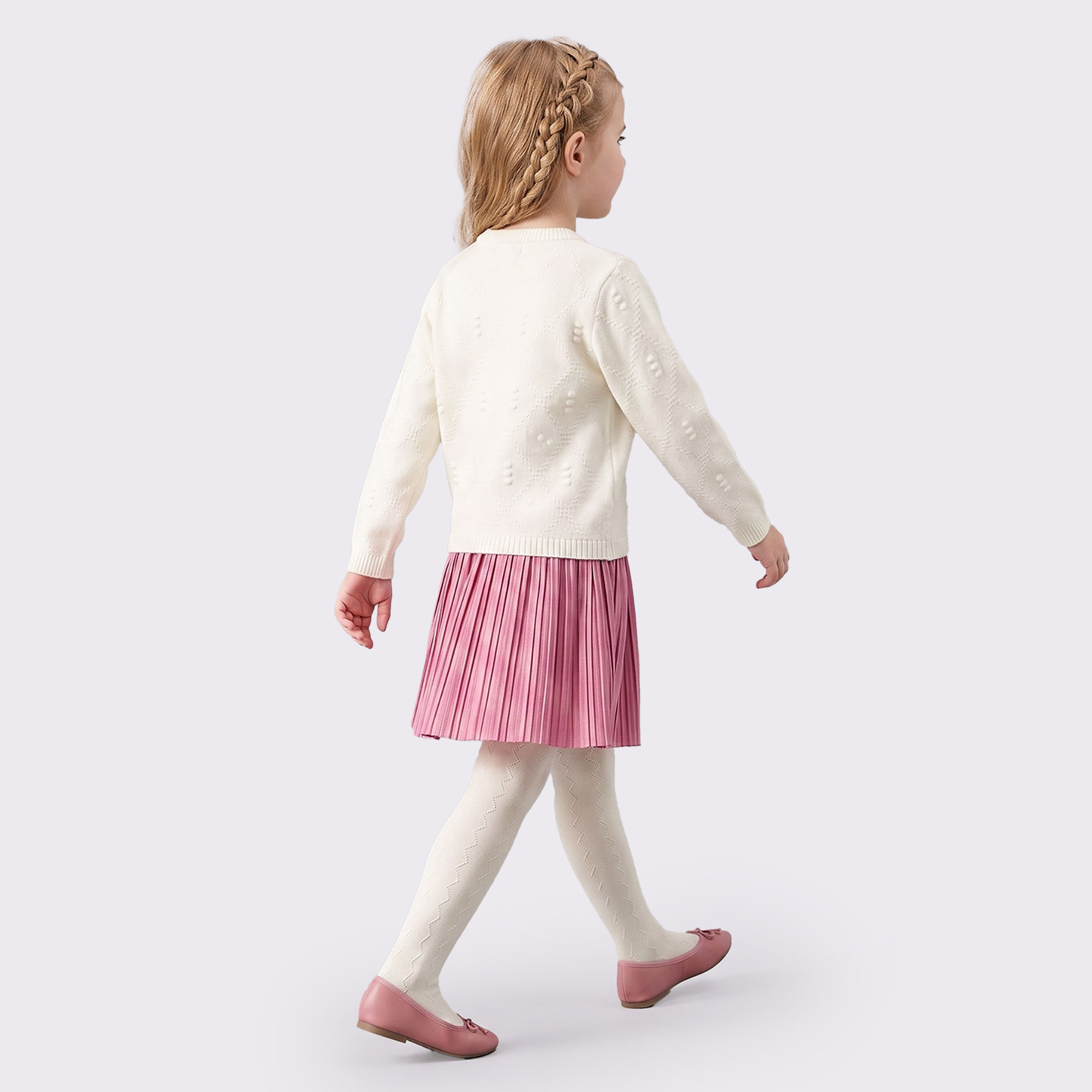 Juniors Round Neck Long Sleeves Knee Length Dress with Tights-girls-clothing-dressesandjumpsuits-image-2