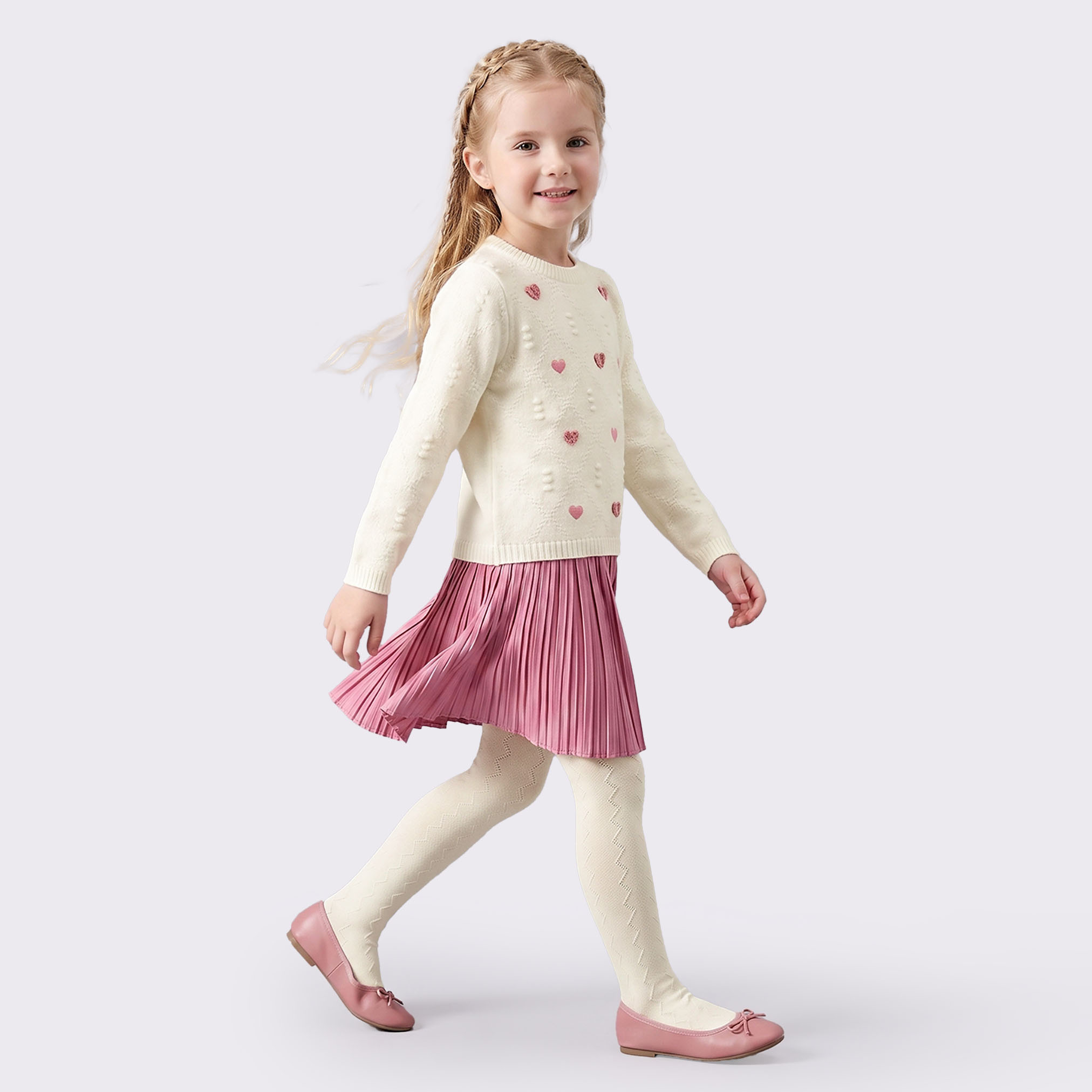 Juniors Round Neck Long Sleeves Knee Length Dress with Tights-girls-clothing-dressesandjumpsuits-image-6