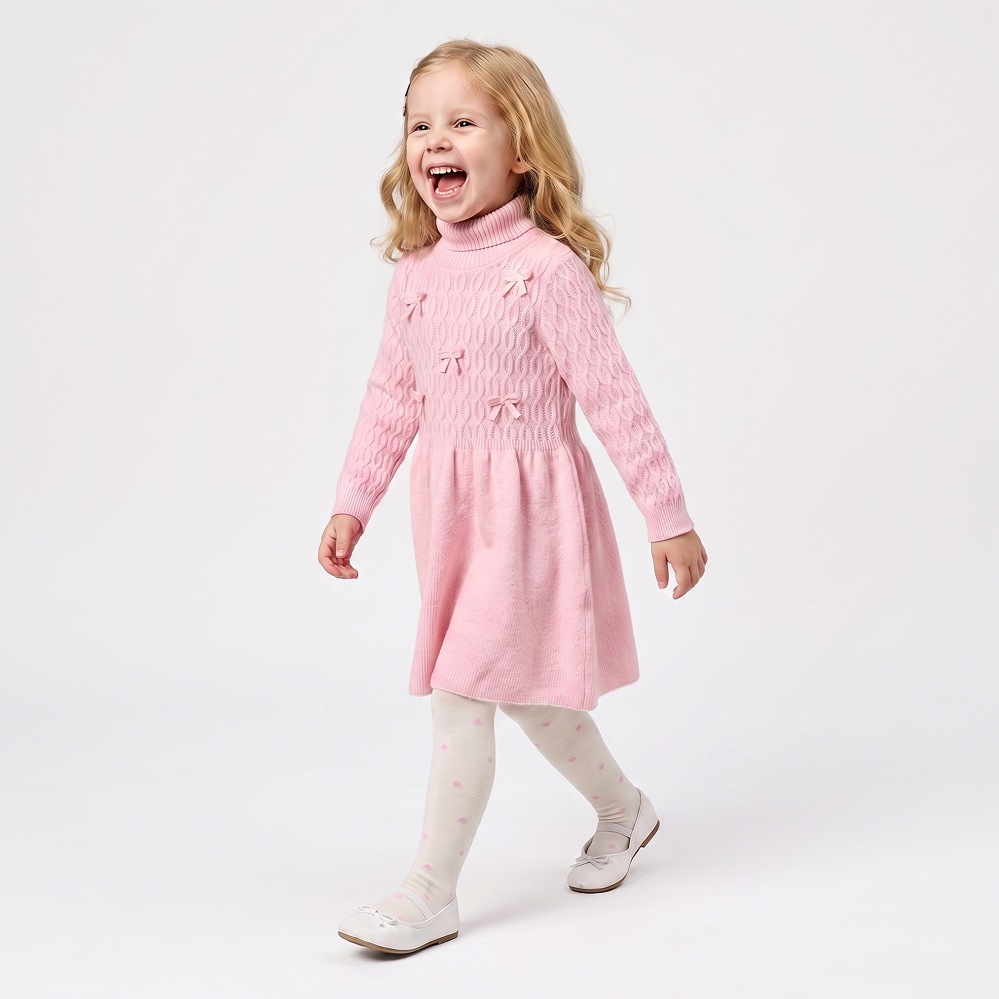 Juniors Turtle Neck Long Sleeves Knee Length Dress with Tights-girls-clothing-dressesandjumpsuits-image-1