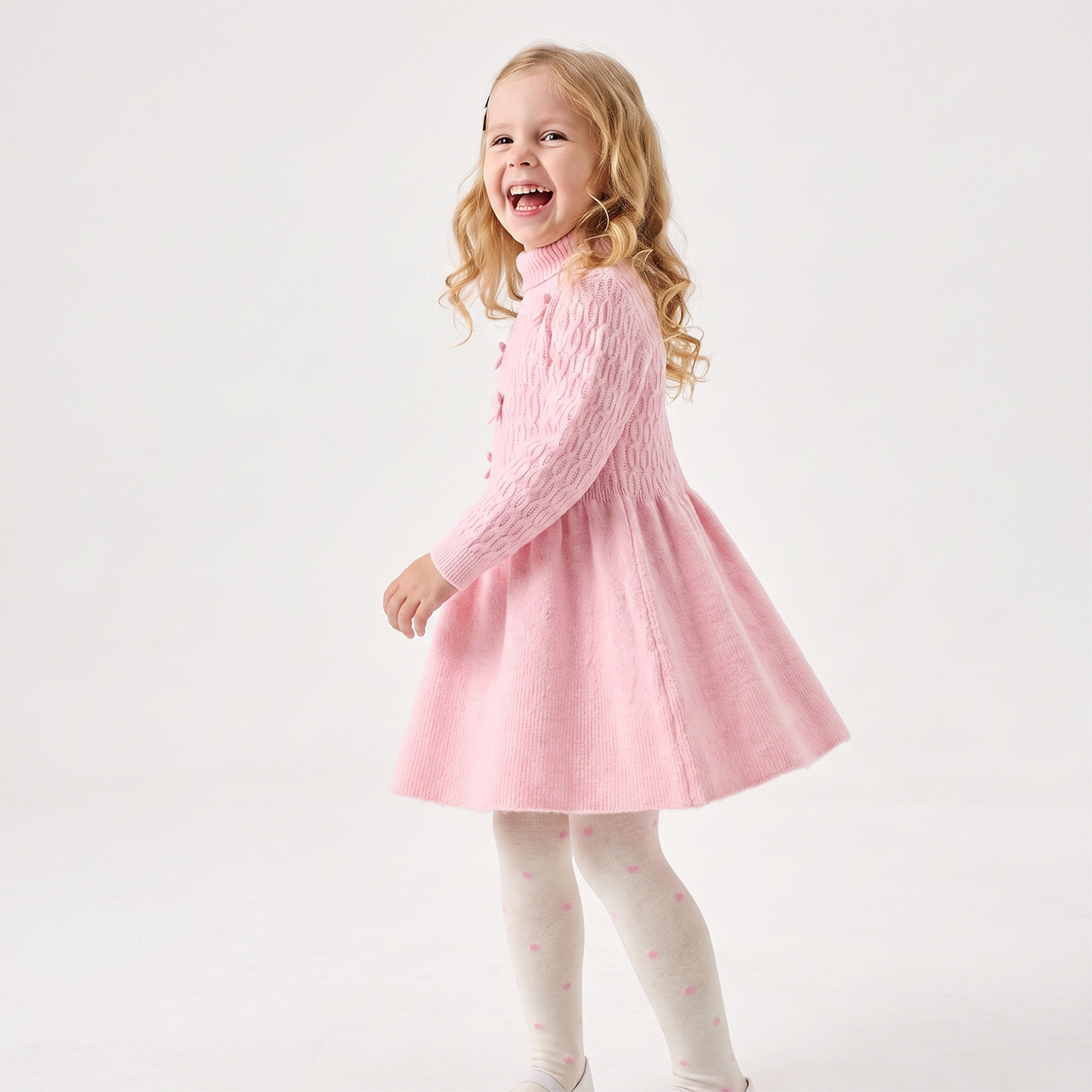 Juniors Turtle Neck Long Sleeves Knee Length Dress with Tights-girls-clothing-dressesandjumpsuits-image-5