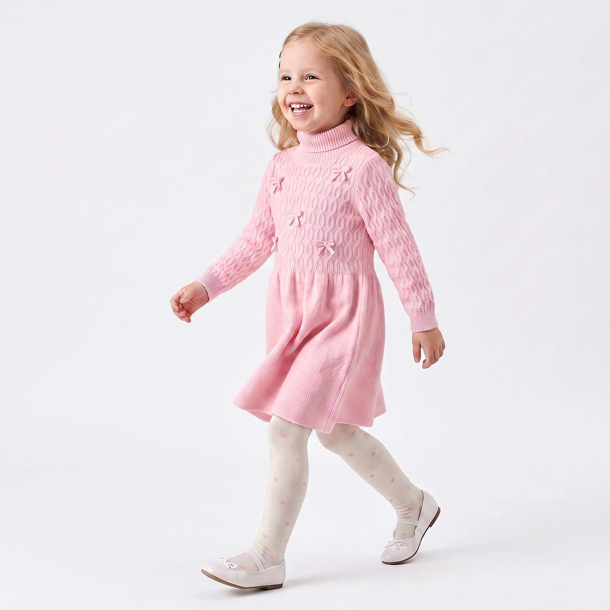 Juniors Turtle Neck Long Sleeves Knee Length Dress with Tights-girls-clothing-dressesandjumpsuits-image-6
