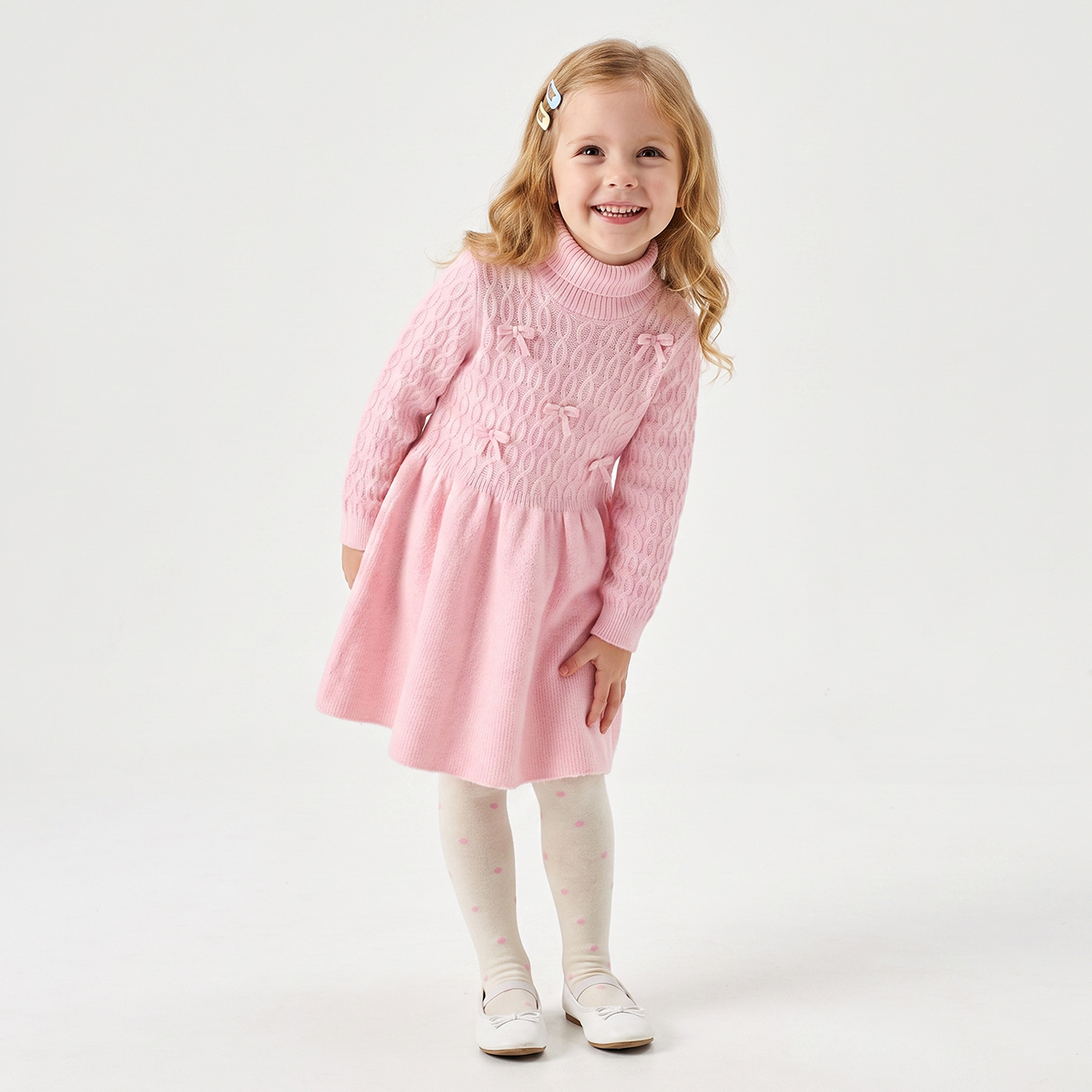 Juniors Turtle Neck Long Sleeves Knee Length Dress with Tights-girls-clothing-dressesandjumpsuits-image-7