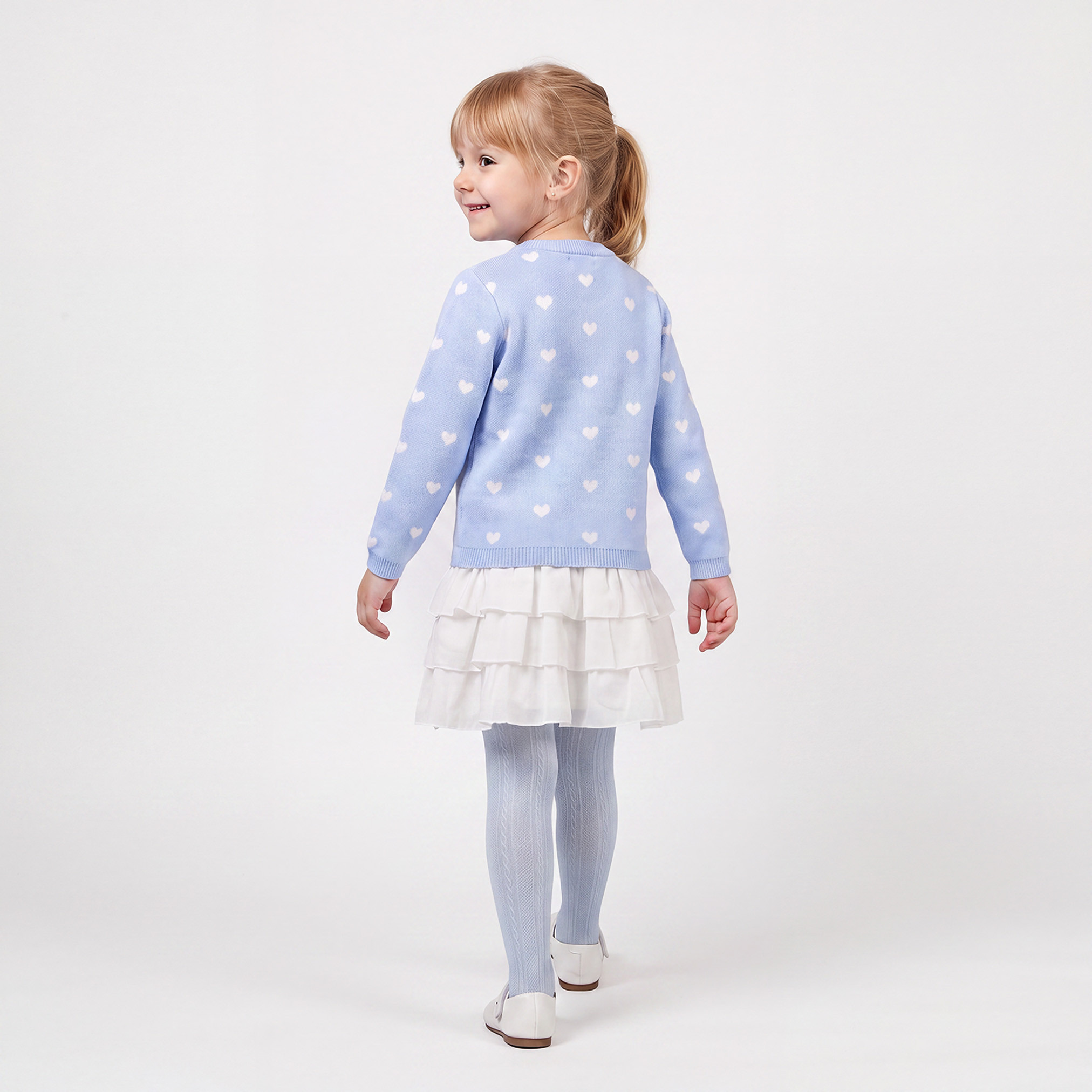 Juniors Round Neck Long Sleeves Knee Length A-line Dress with Print and Tights-girls-clothing-dressesandjumpsuits-image-3