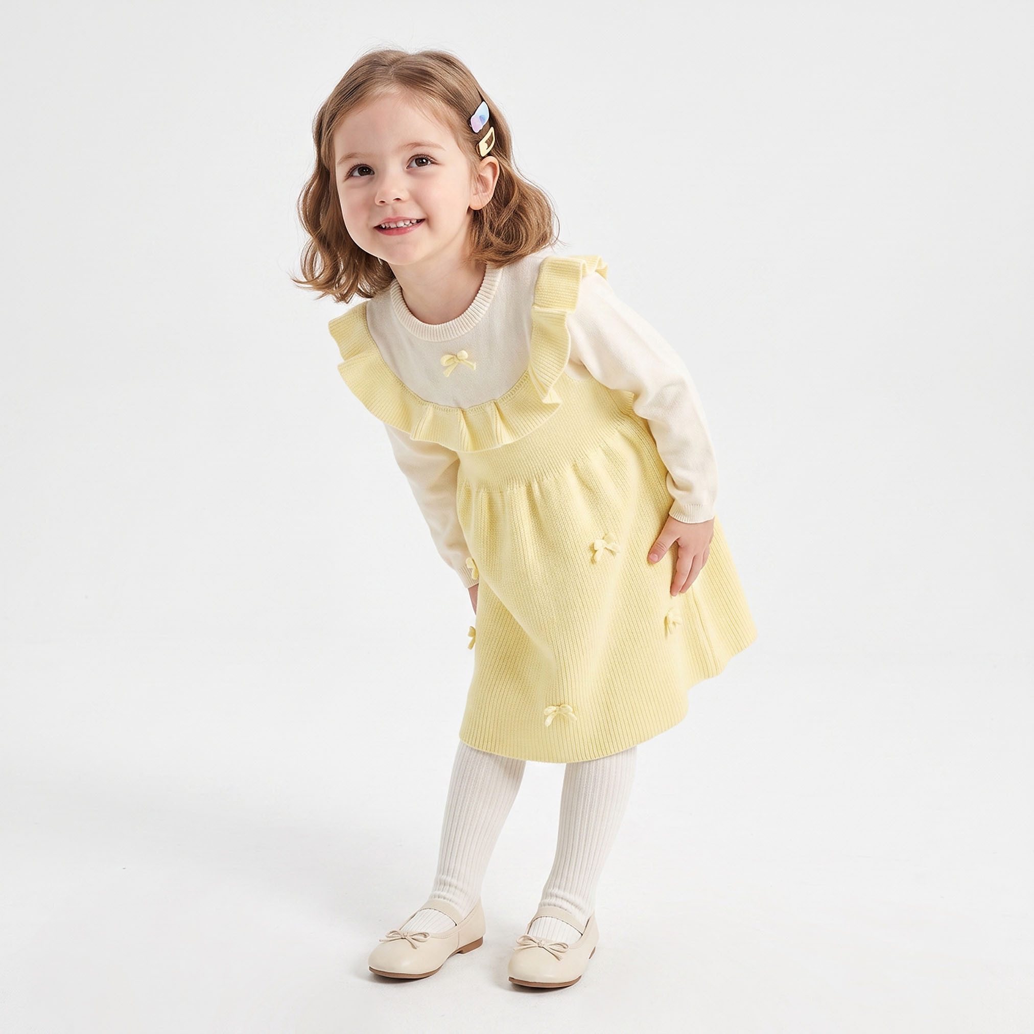 Juniors Round Neck Long Sleeves Knee Length Dress with Tights-girls-clothing-dressesandjumpsuits-image-6
