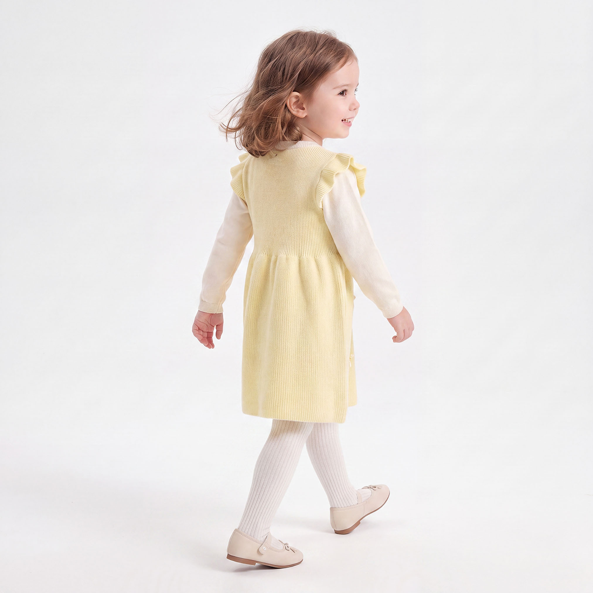Juniors Round Neck Long Sleeves Knee Length Dress with Tights-girls-clothing-dressesandjumpsuits-image-2