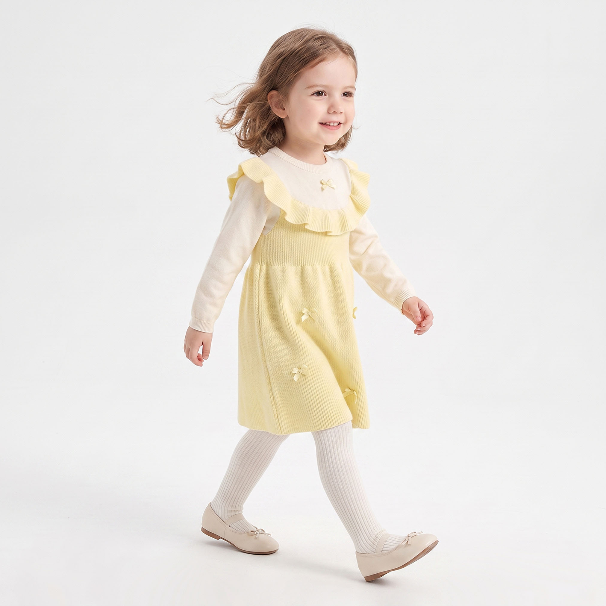 Juniors Round Neck Long Sleeves Knee Length Dress with Tights-girls-clothing-dressesandjumpsuits-image-5