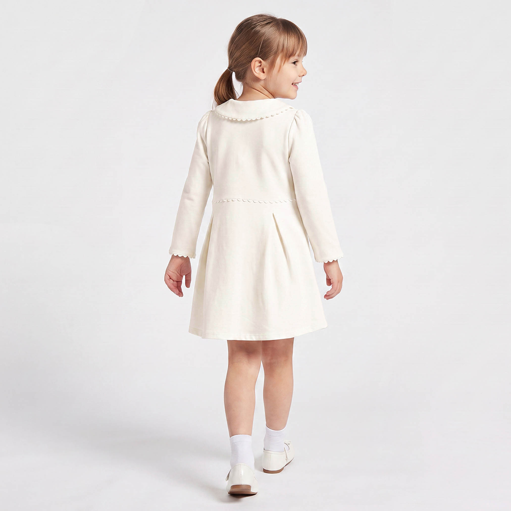 Juniors Peter Pan Long Sleeves Knee Length Dress with Pleated Design-girls-clothing-dressesandjumpsuits-image-2